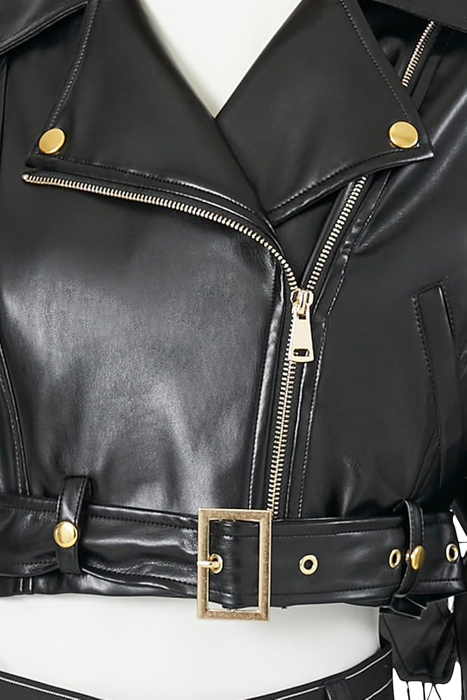 Forever 21 Women's Cropped Faux Leather Moto Jacket, Black