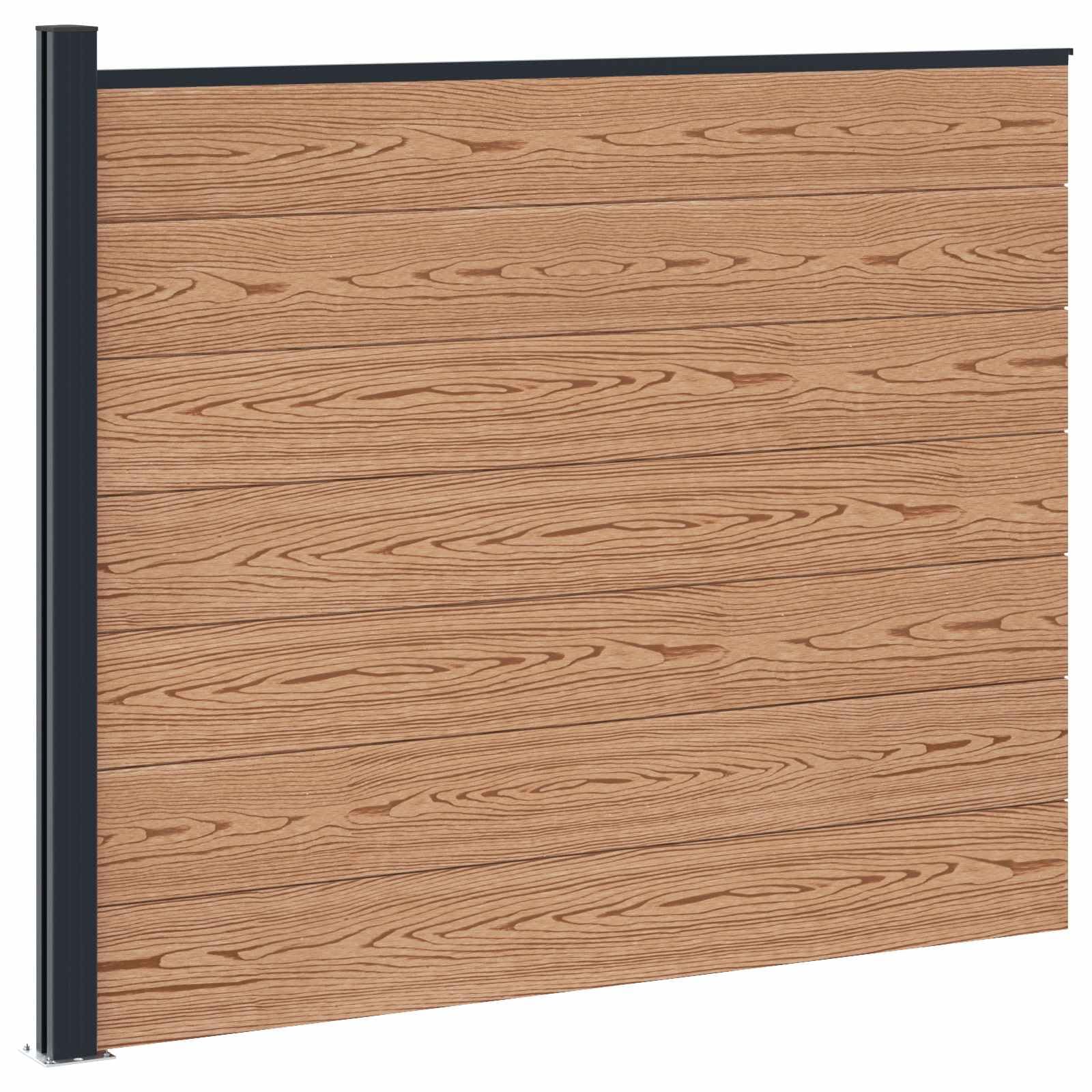 WPC Sichtschutzzaun Braun 175x146 cm - Modularer Gartenzaun aus Holz-Kunststoff & Aluminium mit Pfosten - Robustes Zaunelement Set für Garten & Terrasse