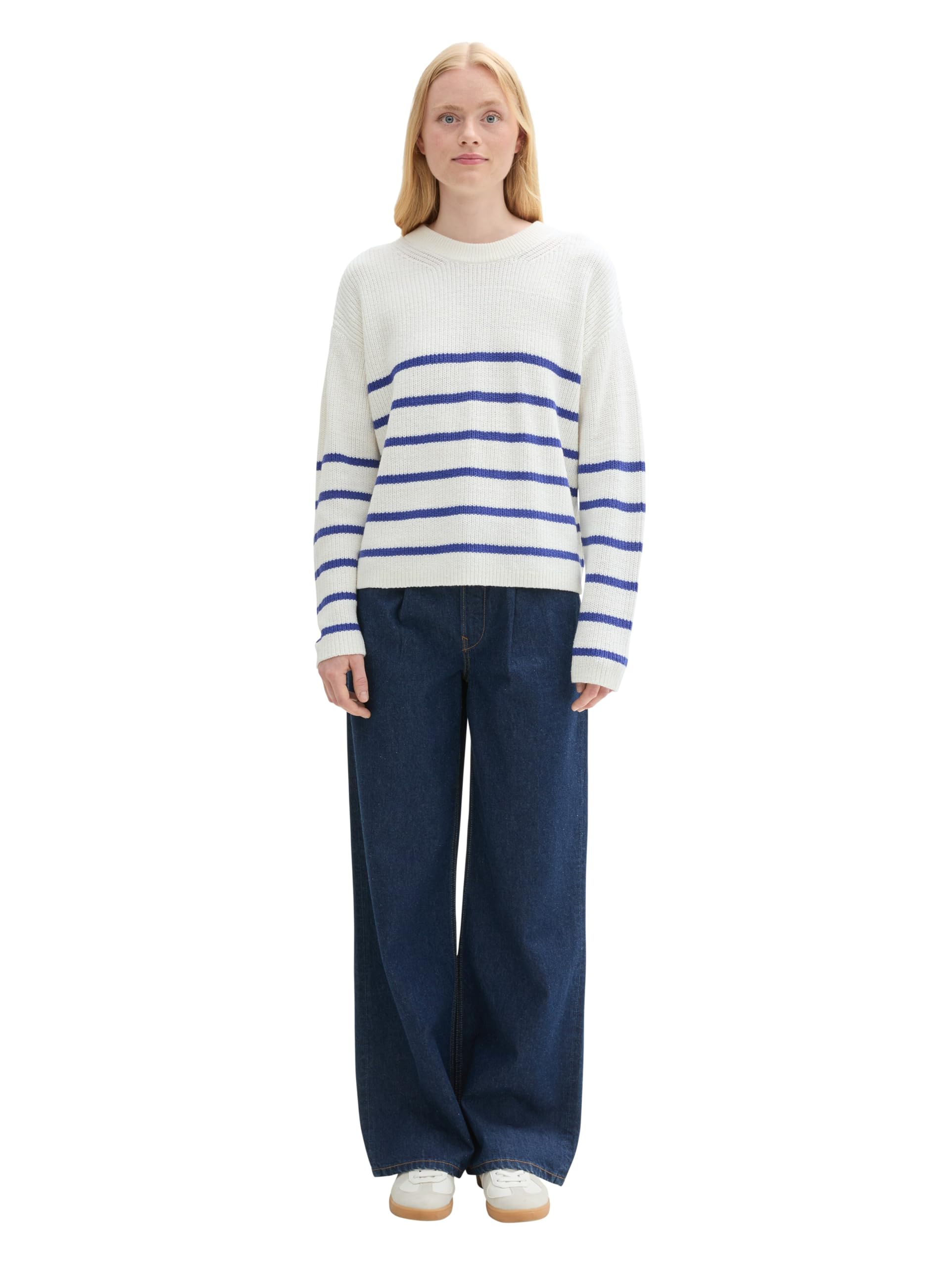 Tom Tailor Denim Damen 1043328 Basic Strickpullover mit Streifen (1er Pack)