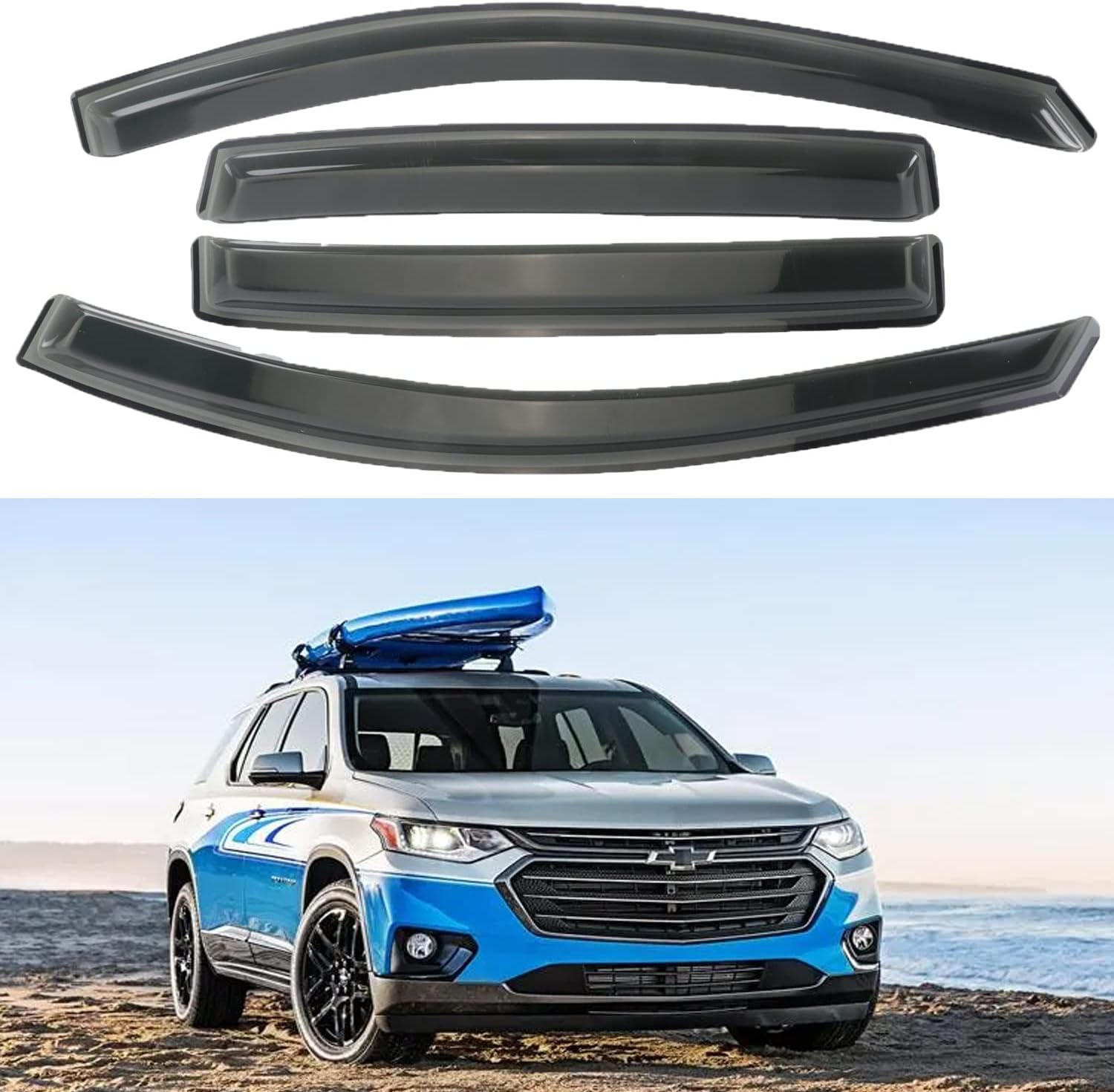 MUCO MCD-182 Rain Guards Visor Side Window Deflector 4Pcs-Sun Rain Guard Shade Window Visors for Traverse 2018-2022-Tape On Chrome Acrylic Window Visors Chevy Traverse 2018-2022