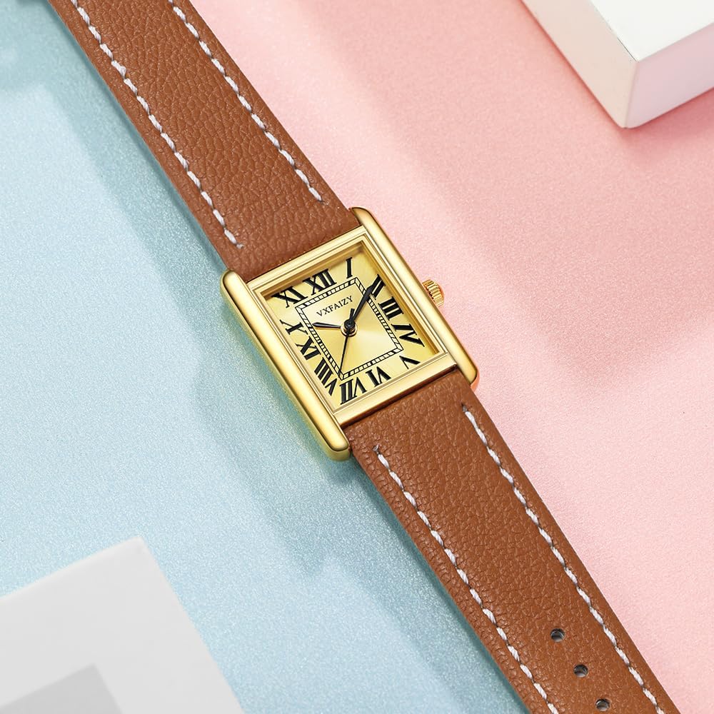 Rectangular Watch for Women with Vintage Roman Number and Leather Strap - Image 9