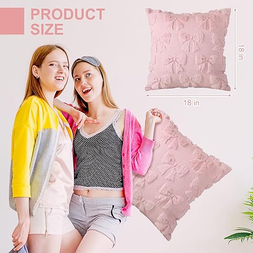 Miniatura 4 de Mixweer Juego de 2 fundas de almohada con moño, decoración de habitación de piel sintética suave con lazo, mullidas fundas de almohada estéticas