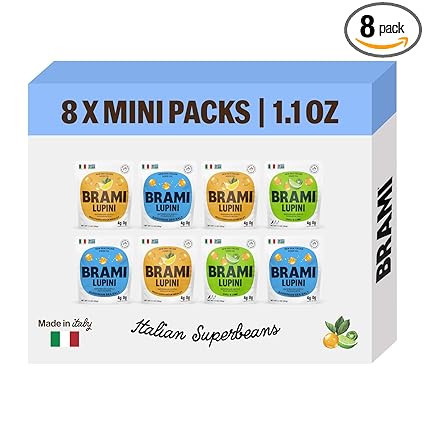 Brami Lupini Beans Snack, Variety | 7g Plant Protein, 0g Net Carbs | Vegan, Vegetarian, Keto, Plant Based, Mediterranean Diet | 1.1 Ounce (Pack of 8)