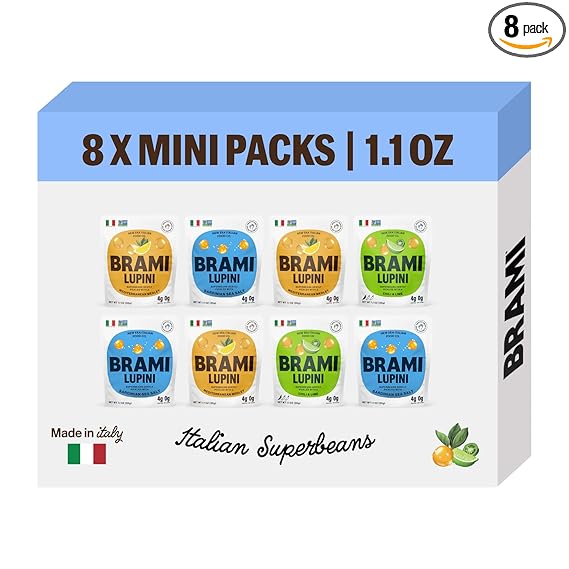 Brami Lupini Beans Snack, Variety | 7g Plant Protein, 0g Net Carbs | Vegan, Vegetarian, Keto, Plant Based, Mediterranean Diet | 1.1 Ounce (Pack of 8)