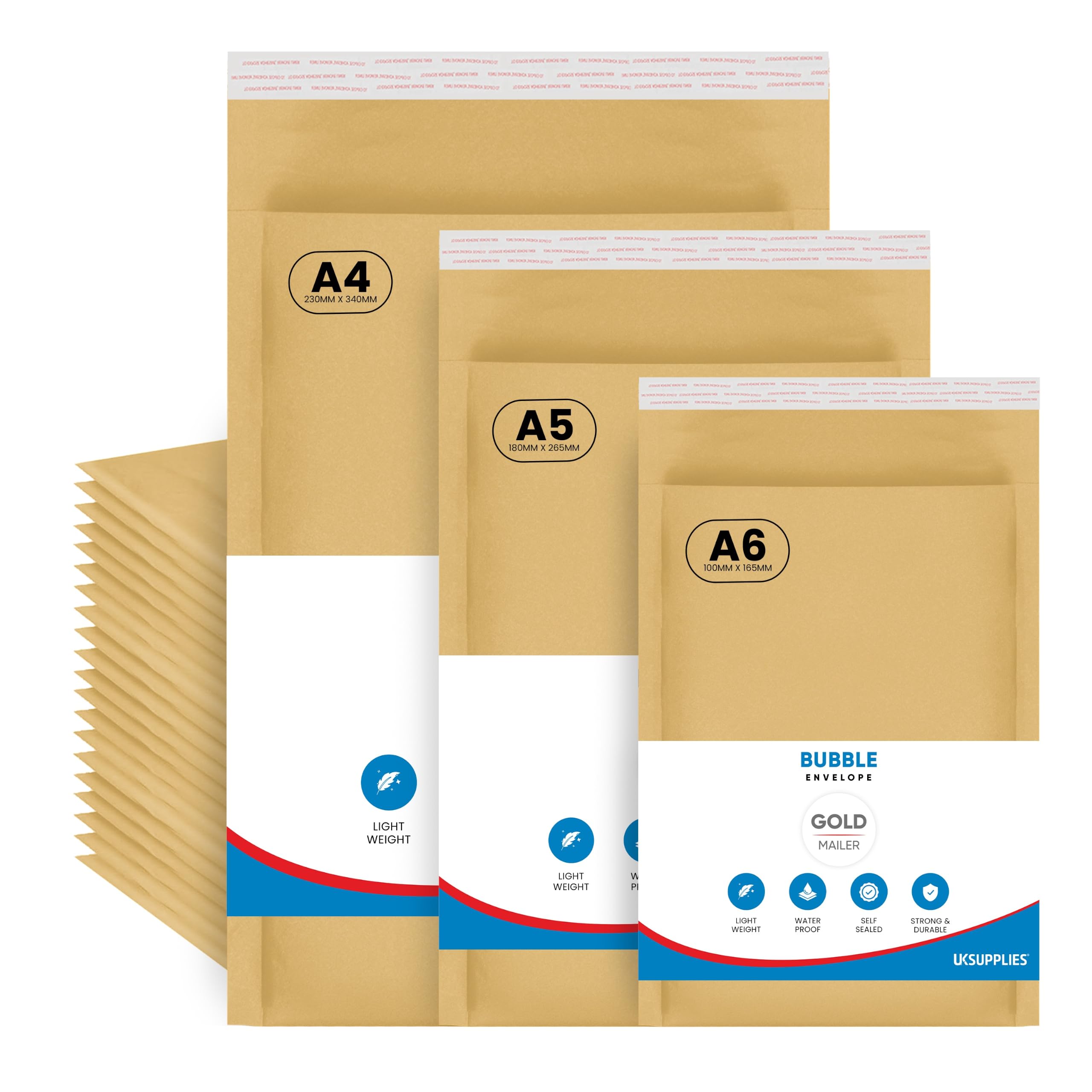 UK SUPPLIES LIMITED A6 A5 A4 Mix Assorted Sizes (Pick Any Pack Size) Padded Gold Bubble Envelopes Peel & Seal Bags Bubble Mailer Postal Wrap Envelope Parcel Mailers for Mailing Goods, 30 Pack