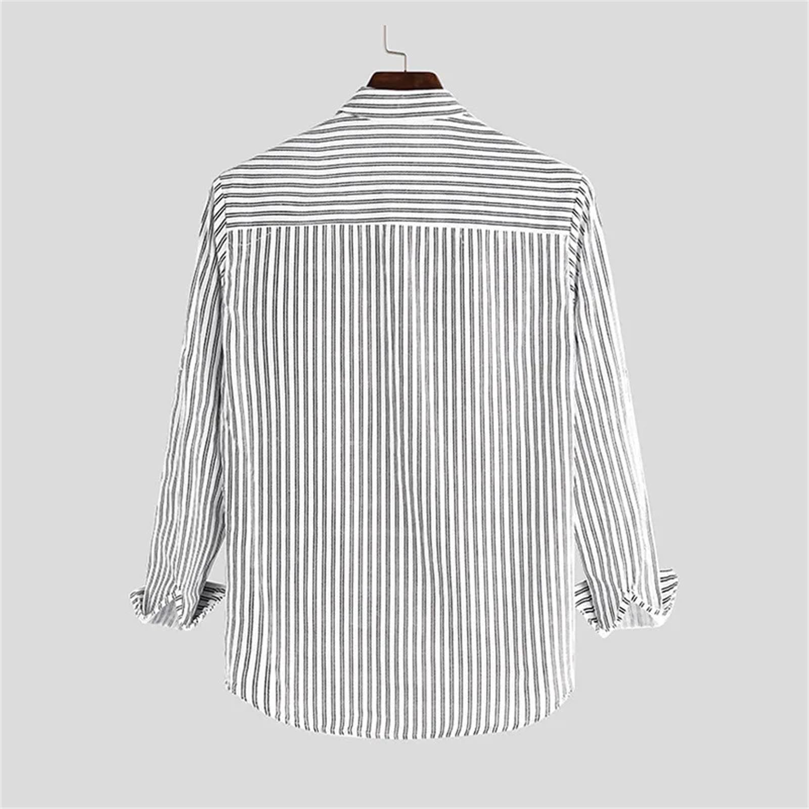Camicie da uomo in cotone e lino streetwear casual a maniche lunghe con bottoni a righe