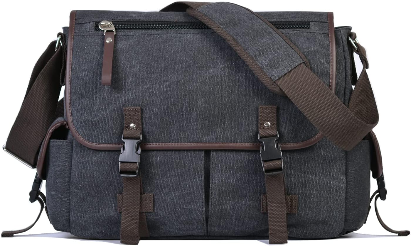 15.6 Inch Laptop Messenger Bag for Men Women, Canvas Computer Shoulder Bag, Work Briefcase for Business College Travel | Anti-theft Design, Multiple Pockets