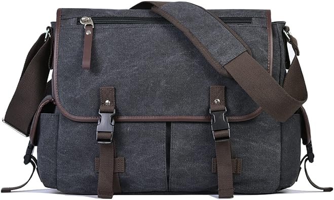 Vintage Canvas 15.6 inch Laptop Messenger Bag for Men Women, College Computer Satchel Shoulder Bag Travel Office Briefcases