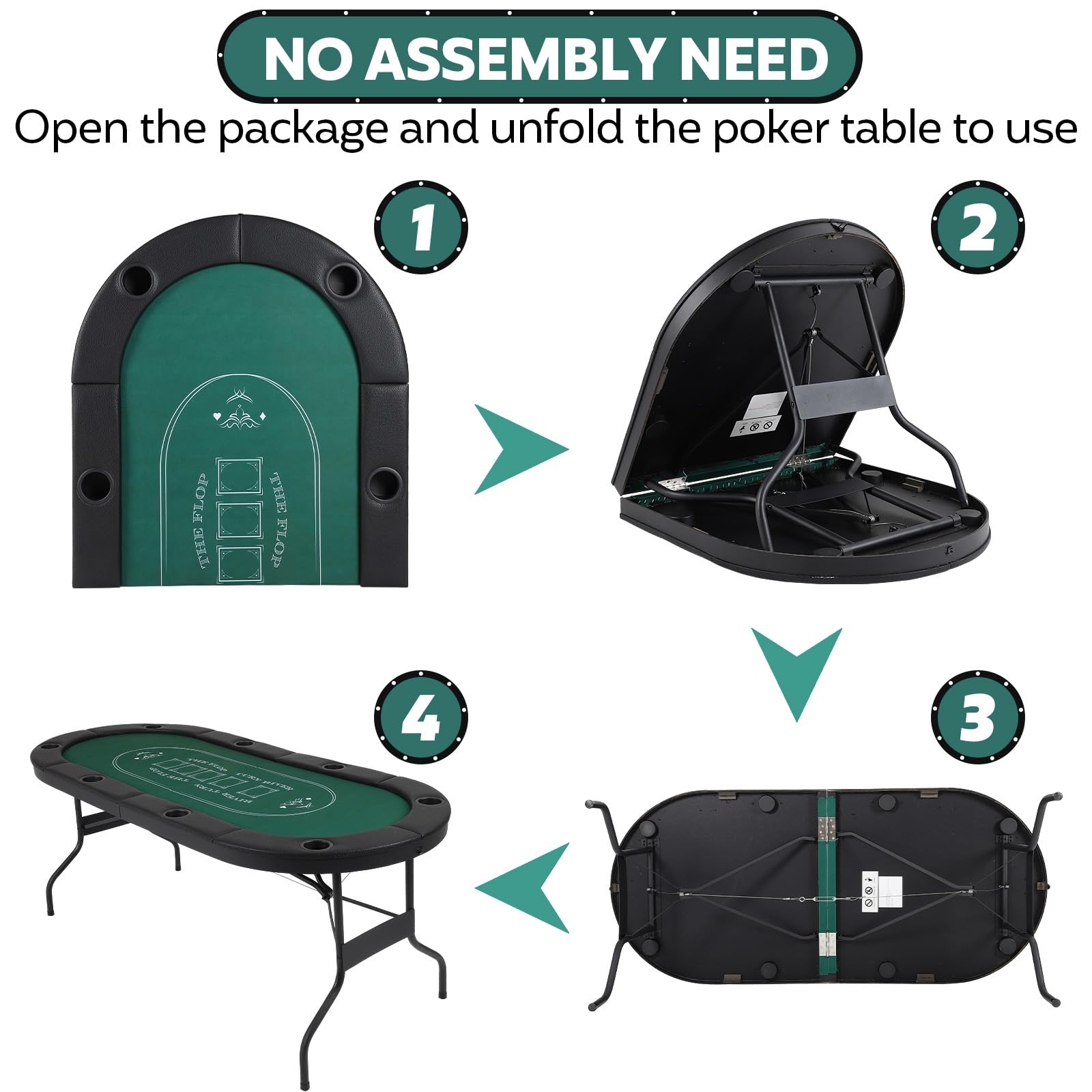 FAHKNS Mesa de póquer plegable para 8 jugadores, mesa de póquer plegable de 183,9 cm, mesa de blackjack de Texas, mesa de juegos para casino, mesa de juegos portátil plegable con soporte para bebidas