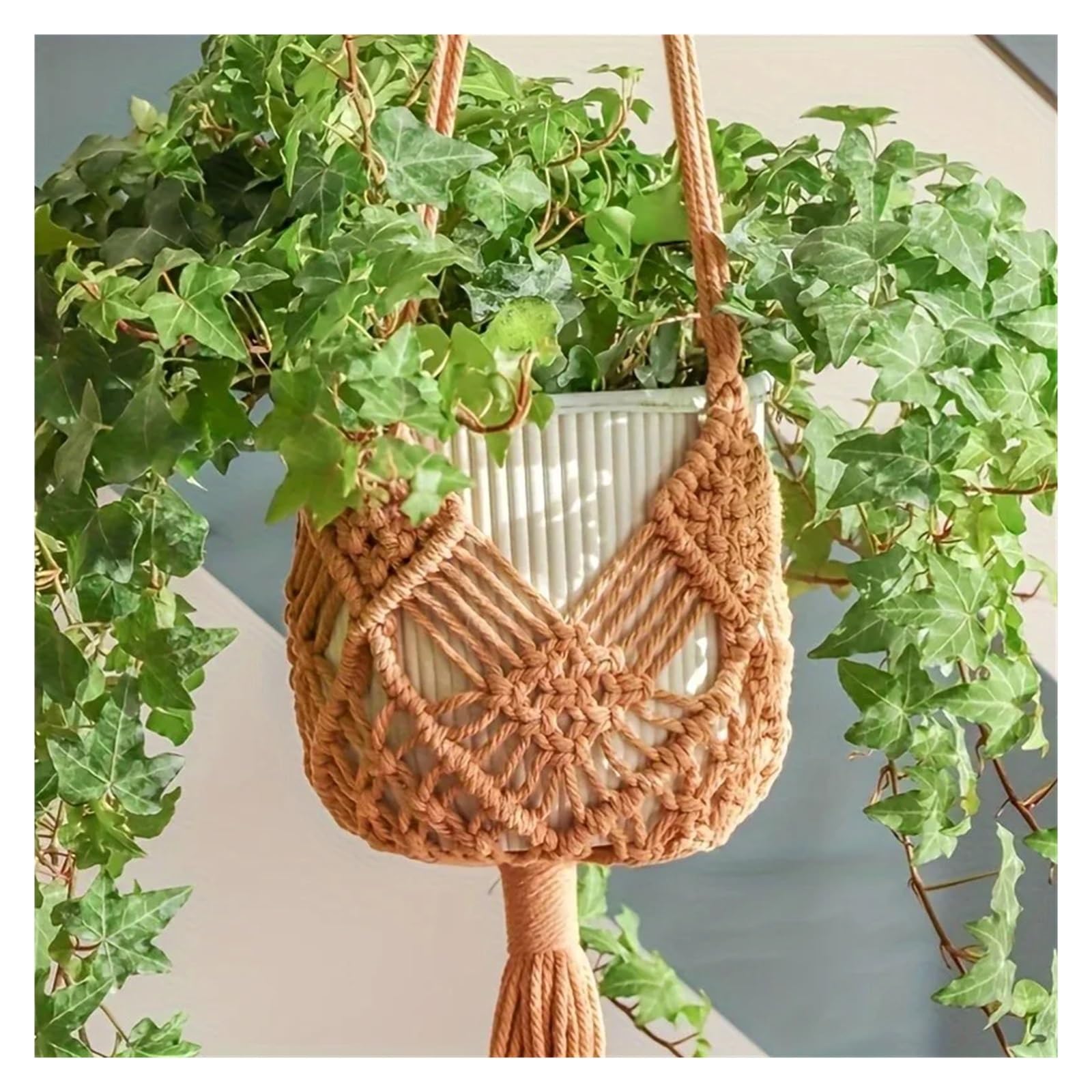 Appendini per Piante Macramè 1 pz Macrame Gancio for Piante for Interni Esterni Appendere Grasse Corda di Cotone Intrecciato Cesto Appeso con Custodia a Rete(Black)