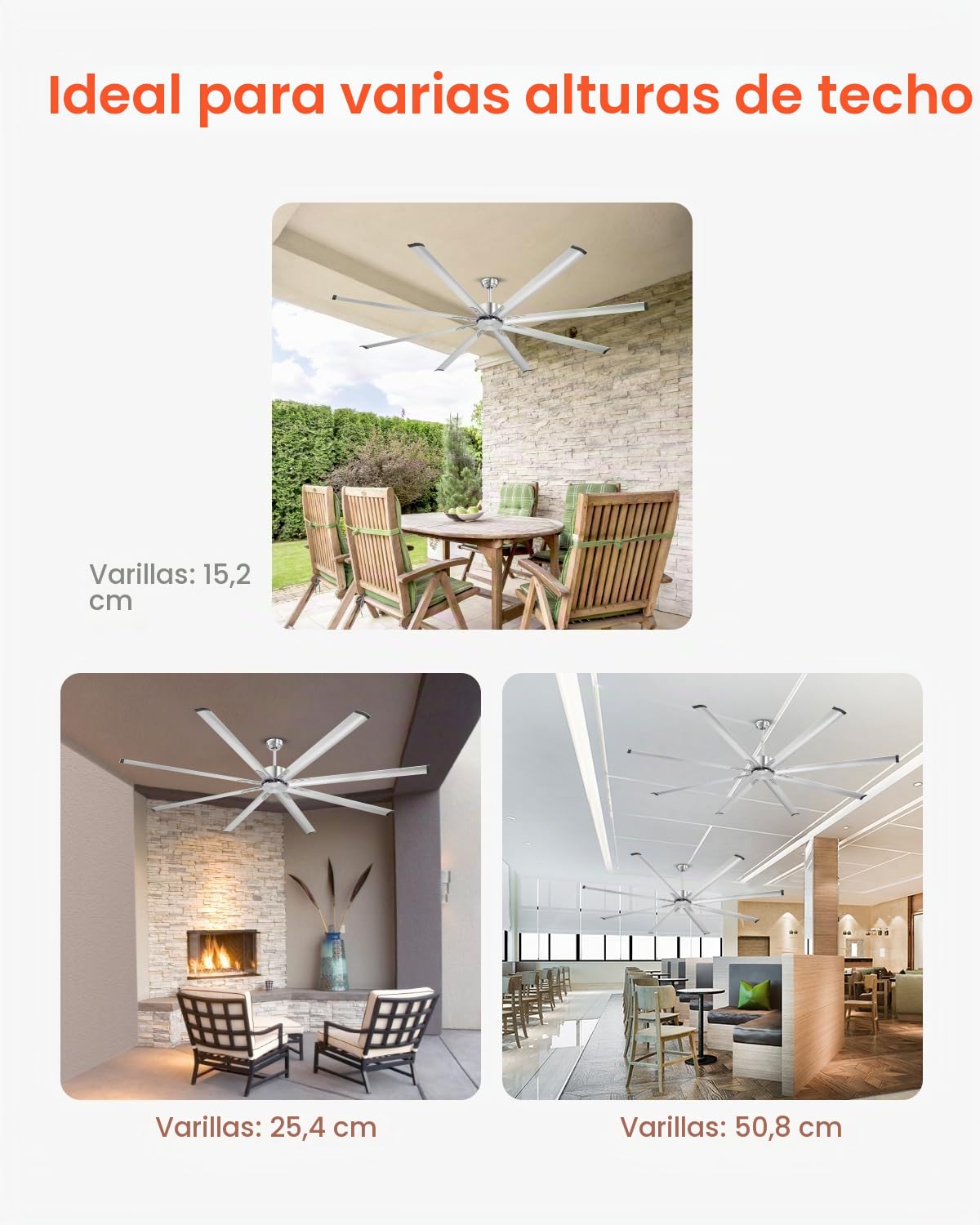 VEVOR Ventilador de Techo Moderno sin Luz 243 cm Mando a Distancia 6 Velocidades 8 Aspas Aluminio, Motor DC Reversible, para Dormitorio, Interior, Exterior, Níquel Cepillado, Φ 2430 x 705,8 mm