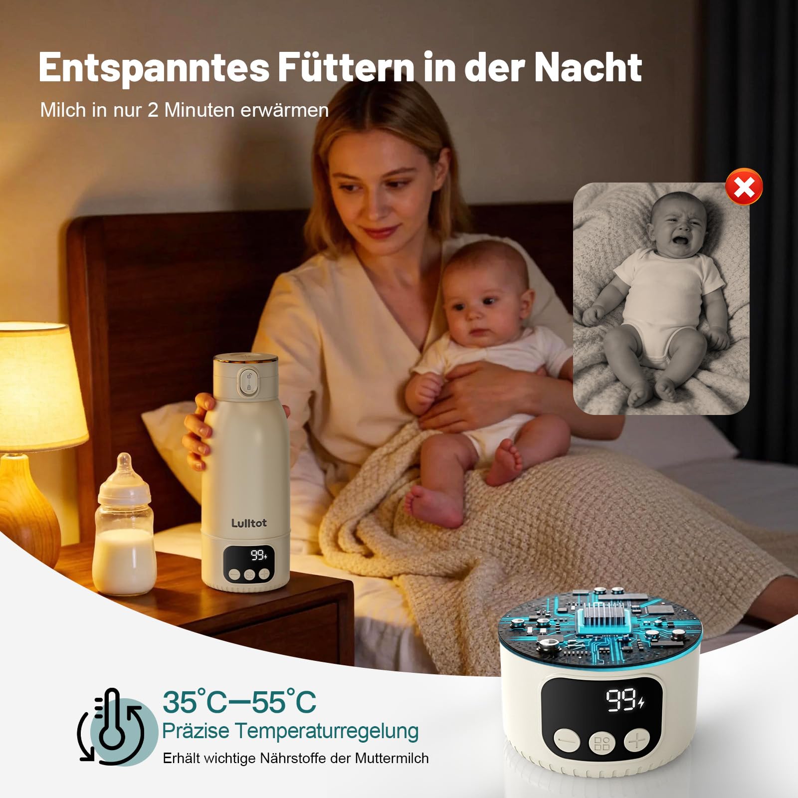 Flaschenwärmer Baby Unterwegs: schnell erwärmen | Akku mit langer Akkulaufzeit 18000 mAh, Kabellos Tragbarer, für Muttermilch & Wasser, für Reisen & nachts, 500ml Kapazität