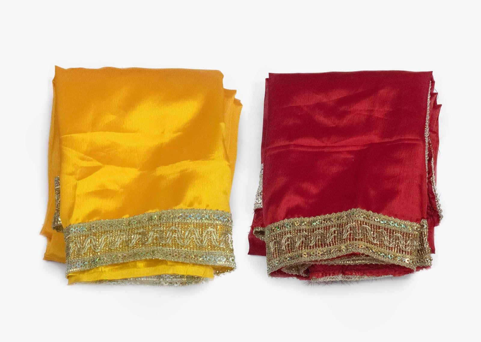 Dulhan Creations (Red and Yellow) Pooja Satin Altar Cloth & Chunri Multipurpose use Altar Cloth - Set of 2 (1 Meter)