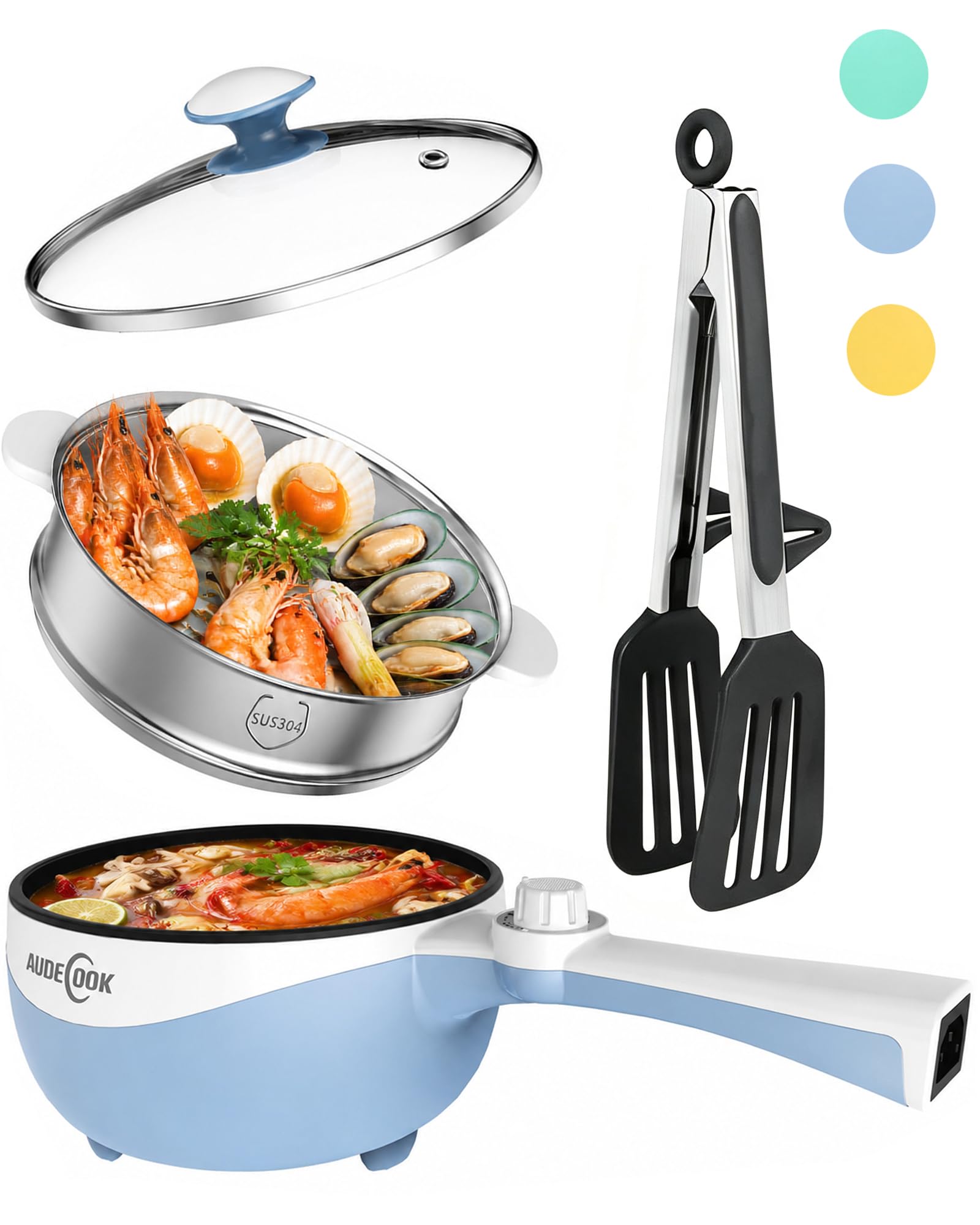 Audecook Electric Hot Pot Portable Nonstick Ramen Cooker Adjustable Power
