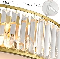 Vista 3 de Lámpara de techo de cristal de montaje empotrado dorada, moderna pantalla de tambor de 4 luces, iluminación de techo de cristal para sala de estar