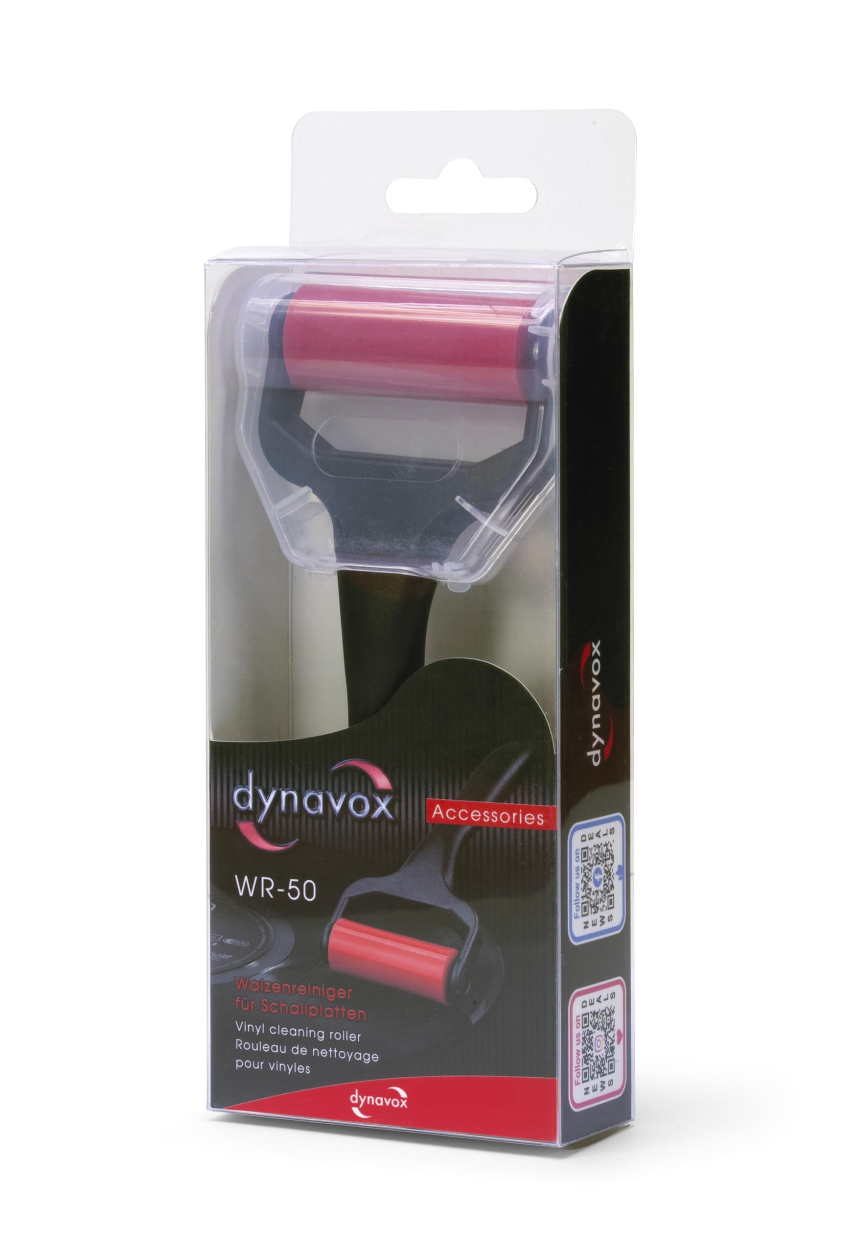 Dynavox WR-50 środek do czyszczenia płyt gramofonowych, silikonowy wałek do efektywnego usuwania kurzu i czyszczenia płyt winylowych, 5 cm szerokości, czarny/czerwony