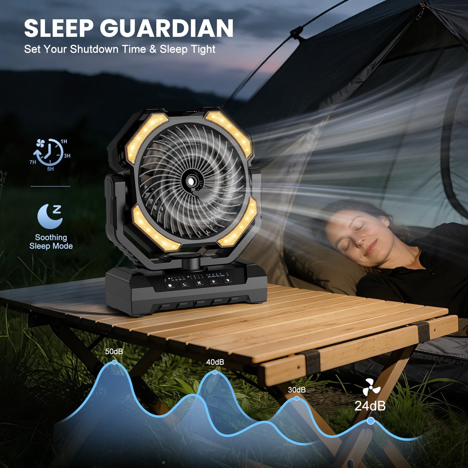 Ateroll 20000 mAh Akku Camping Ventilator mit Sprühnebel, USB Ventilator mit Fernbedienung, LED, Aufhängehaken Tischventilator