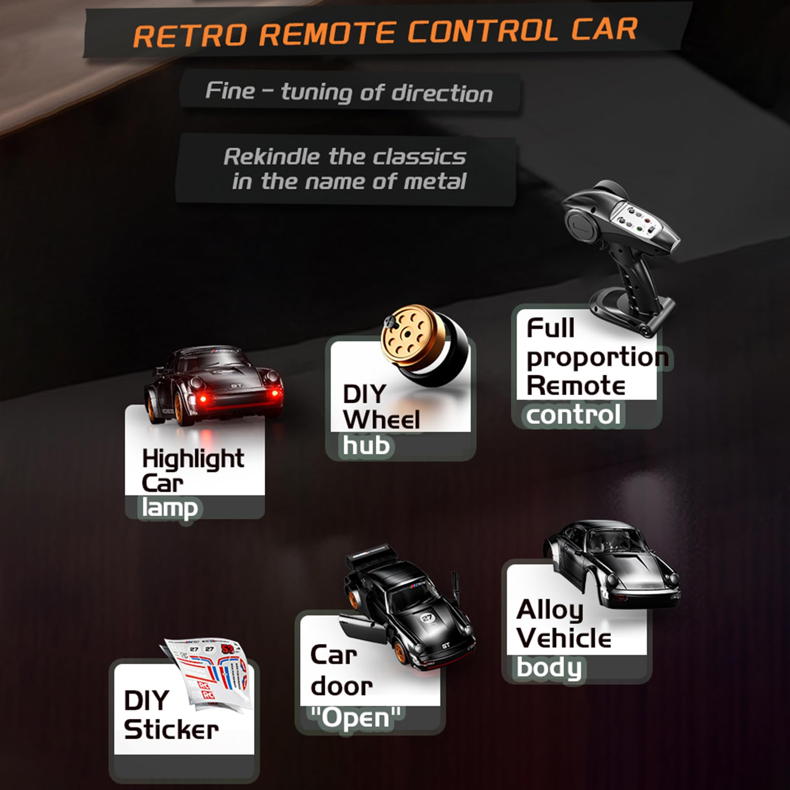 Zdalnie sterowany samochód Drift Auto – 1/43 Mini Alloy zdalnie sterowany samochód z żyroskopem, 2,4 GHz, pełna proporcjonalna prędkość, 4WD Hight Speed RC samochód ze światłami LED do