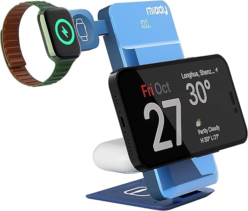 Miady Cargador portátil inalámbrico magnético 4 en 1 de 10000 mAh, banco de energía de carga rápida de 22.5 W, estación de carga inalámbrica para