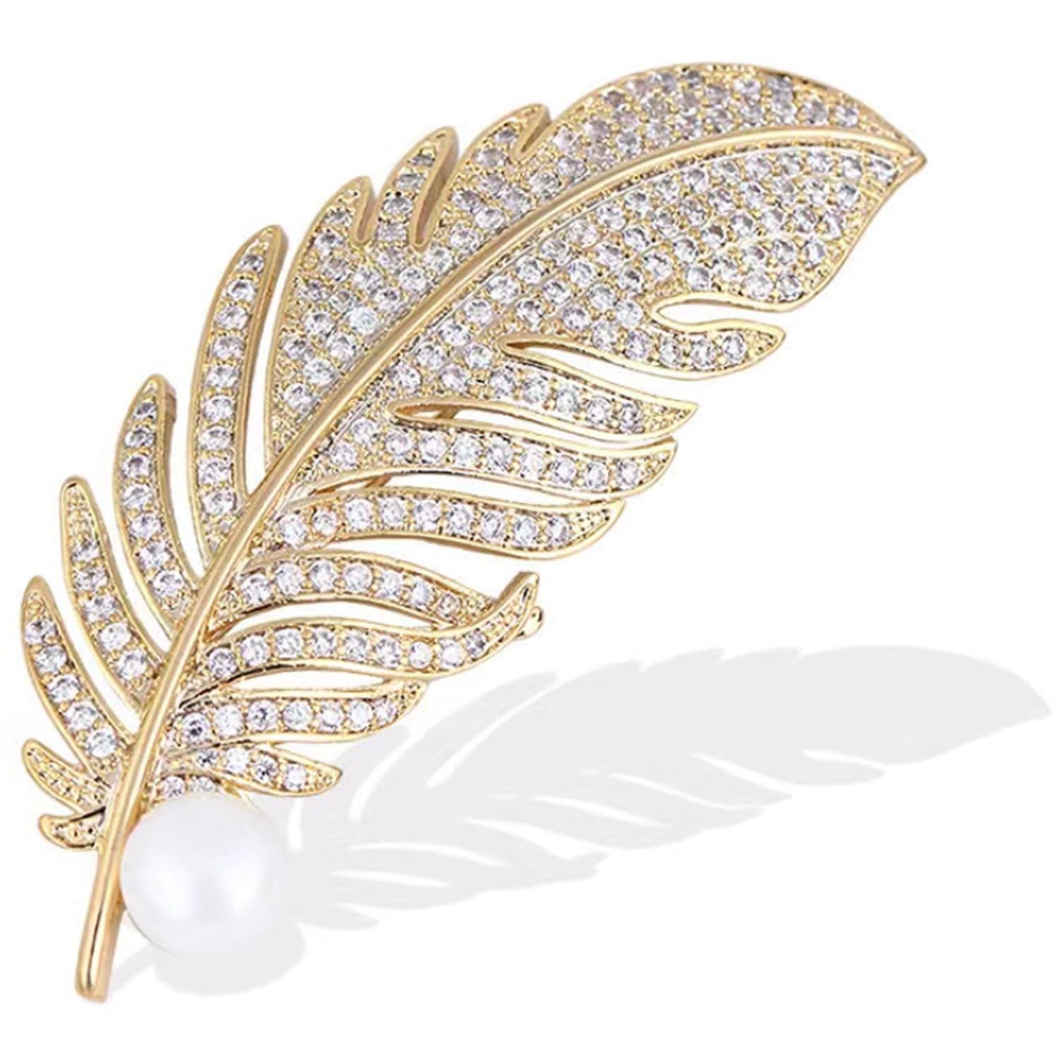 JJiaoLinin Fashion feather brooch, brooches for women uk, Rhinestone Feather Brooch Pin, Retro Feather Brooch, Fashion Breastpin Clothes Pin for dresses, sweaters and scarves (Gold)