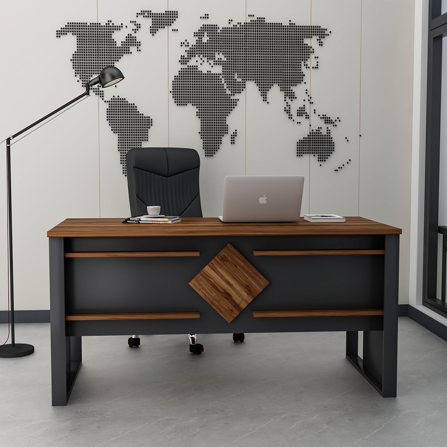 Homidea BOSS Scrivania 150 x 72 x 75,6 cm – Tavolo da ufficio moderno per casa o studio (Antracite-Rovere)