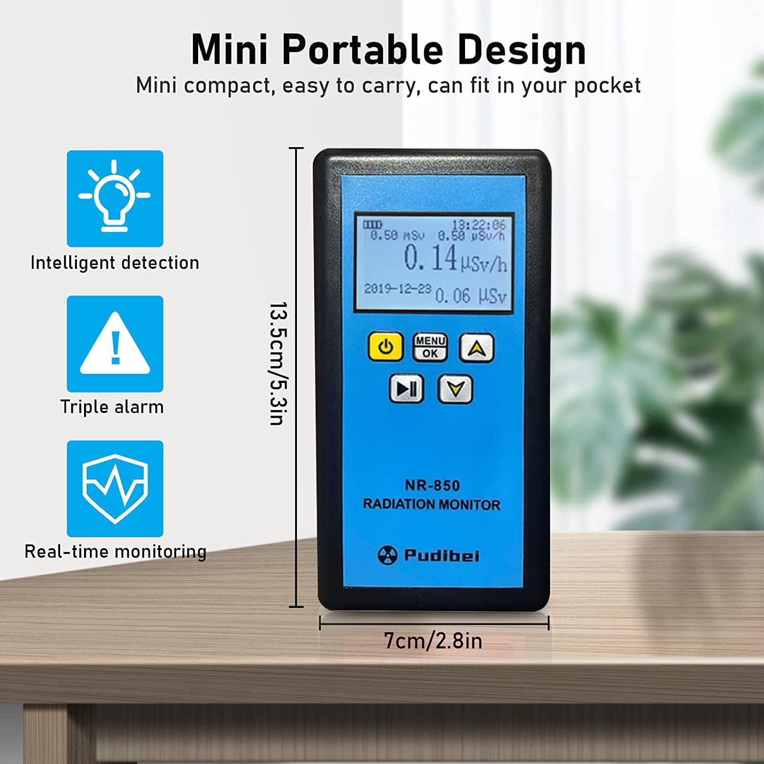 Handheld Nuclear Radiation Meter, Professional Geiger Counter Dosimeter Portable Radioactive Detector for X Y Beta Gamma Rays, Electromagnetic Field Tester