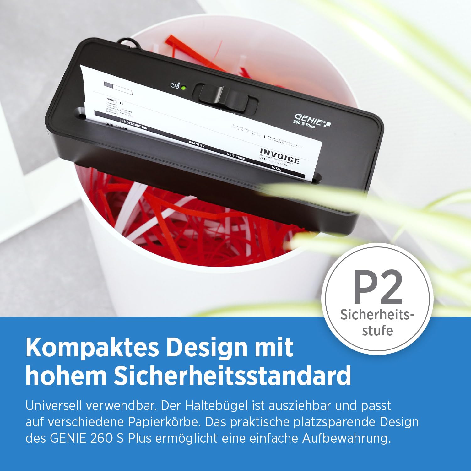 Genie 260 S Plus Destructeur de Documents Papier Coupe en Bandes 6 mm Compact