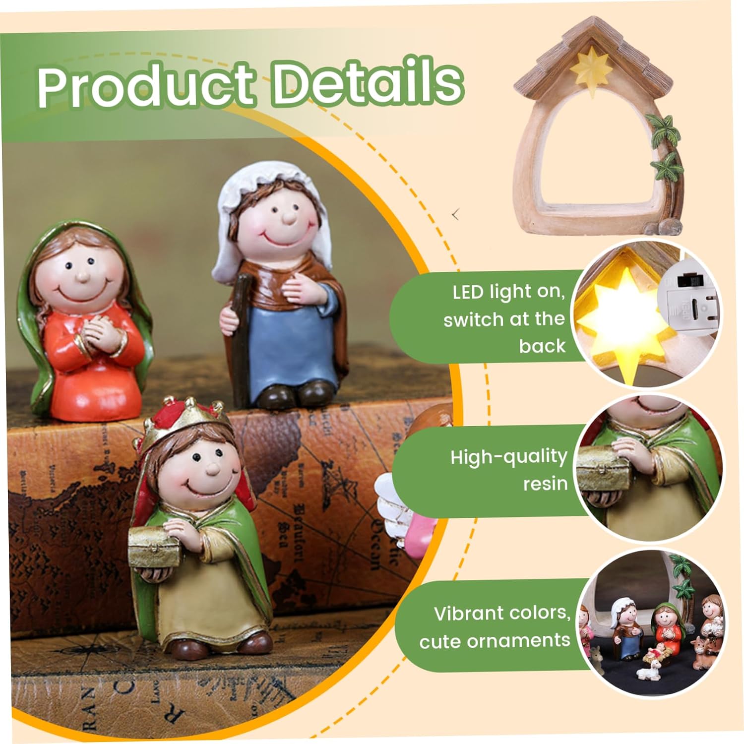 Christmas Nativity Set 12PCS/Set LED Nativity Scene & Holy Family Figurine Including Baby Jesus, Mary and Joseph for Chistmas Tabletop Decor