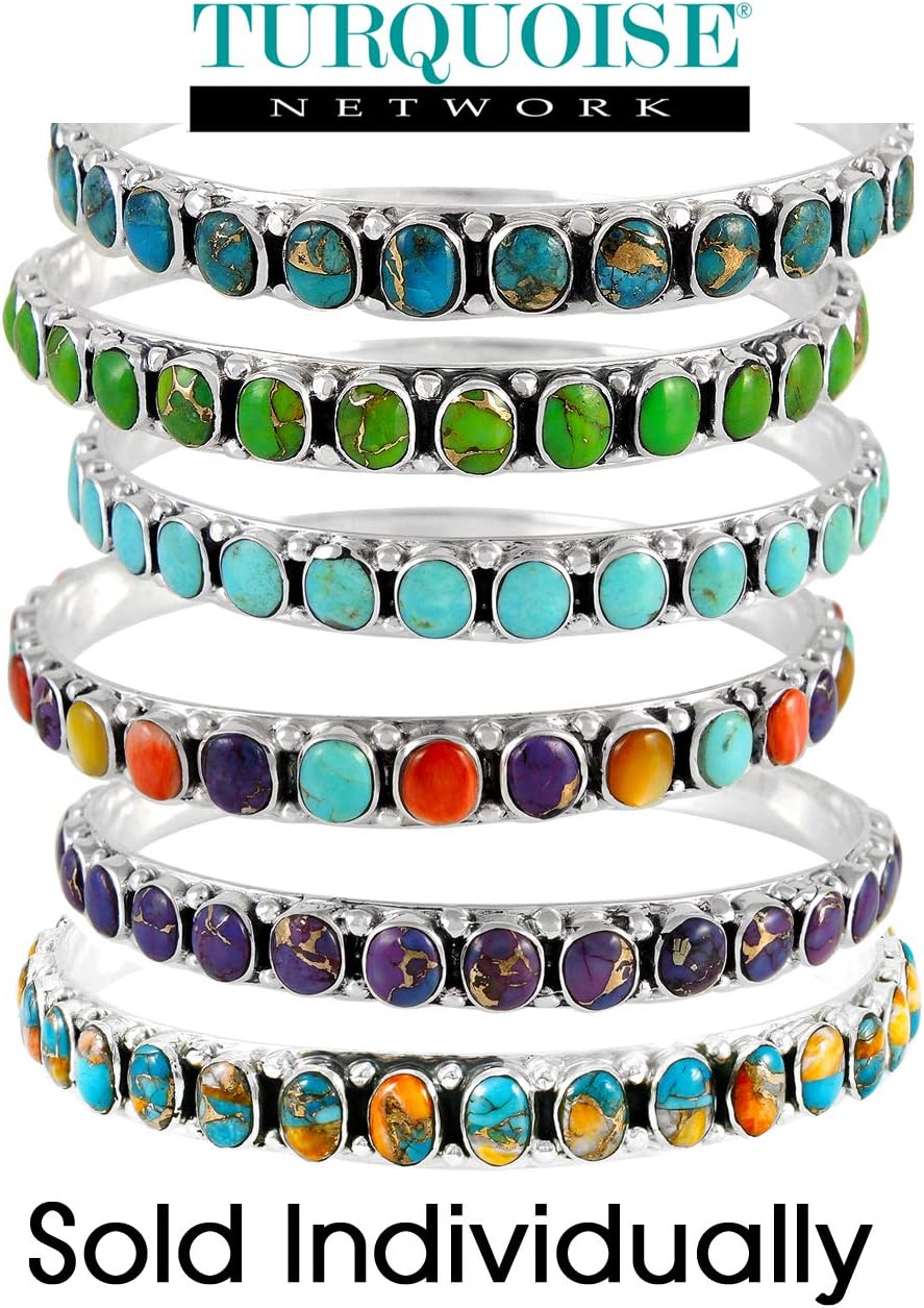 Turquoise Network Stackable 925 Sterling Silver Bangle Bracelet Genuine Gemstones & Gemstones