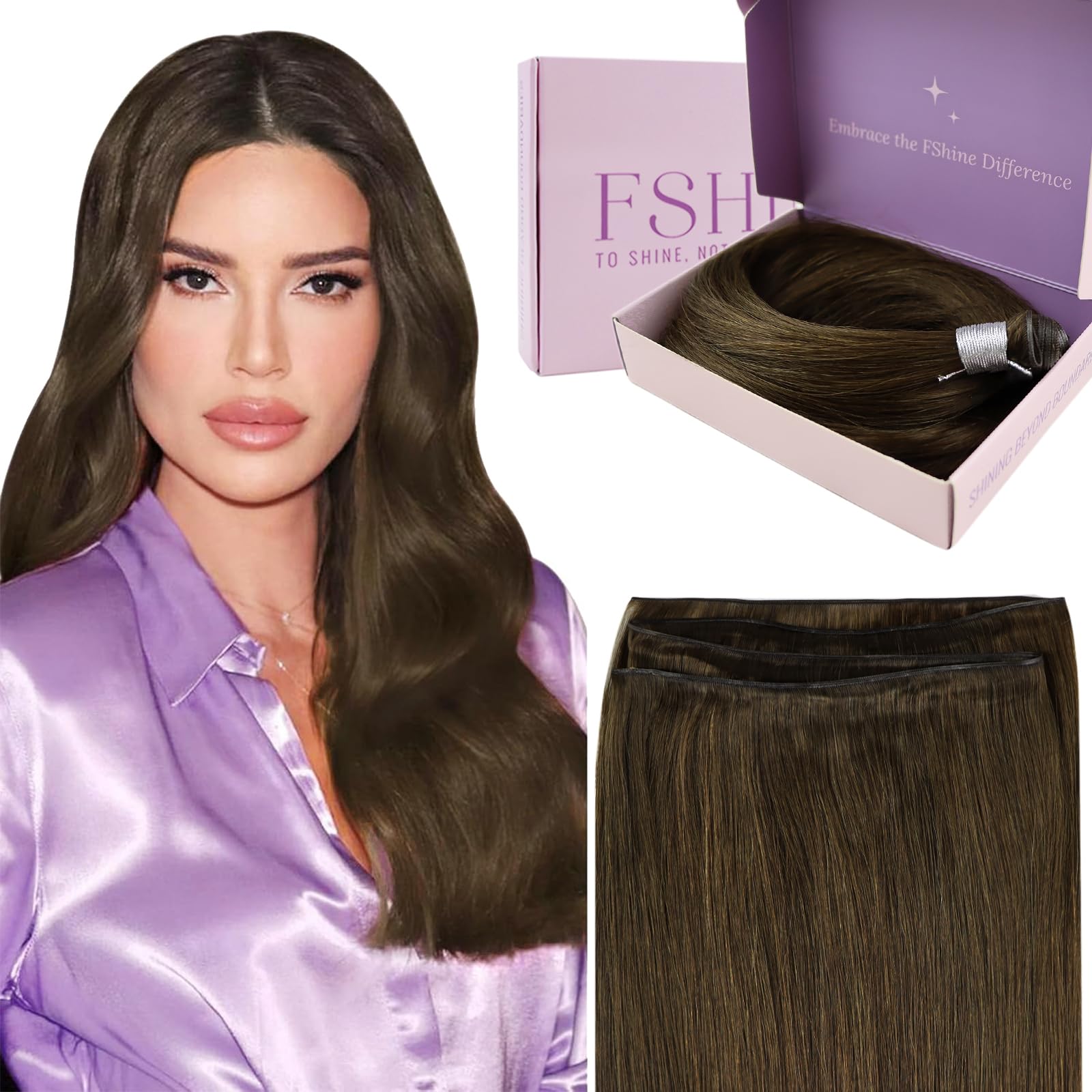 Fshine Geniale Tessitura Ultra Sottile Capelli Tessitura Extension Bundle Aggiornato Remy Capelli Marrone Medio 50g 35cm Umani Naturali Leggeri Estensioni per Capelli Geniale