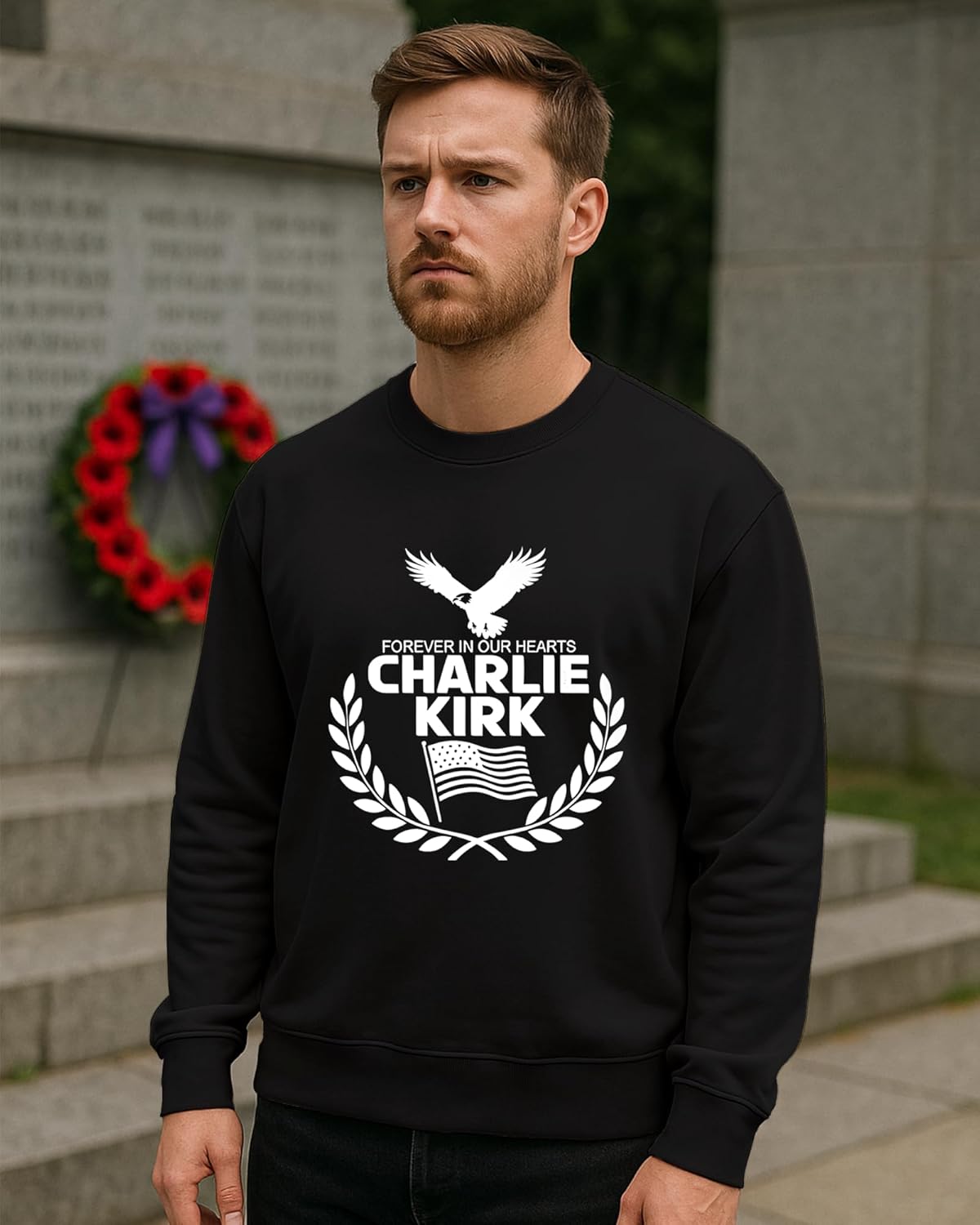 Charlie Kirk Sweatshirt Memorial Forever in Our Hearts Eagle Graphic Unisex Crewneck Patriotic Print Pullover - Image 4