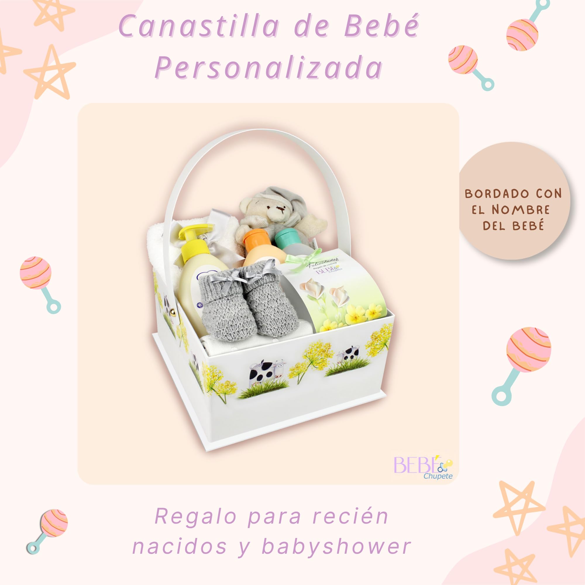 Regalo Bebe Recien Nacido Niño NENUCO-Regalo Bebe Recien Nacido Niña-Regalo para Bebes Recien Nacidos-Primera Puesta Bebe Recien Nacido-Cesta Regalo Bebe-Canastilla-cestas bebe-Baby Shower (Gris)