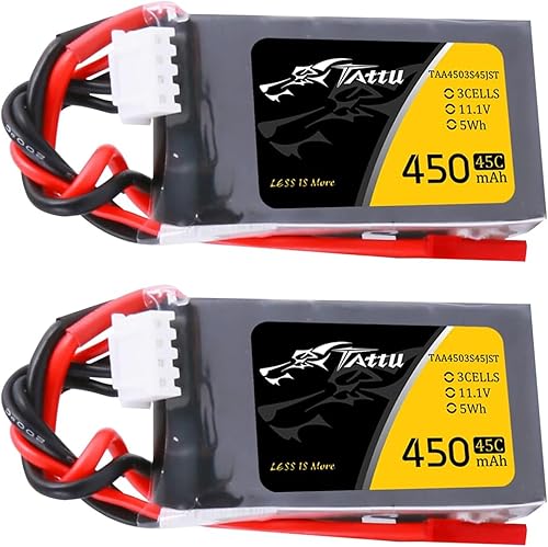 TATTU Batería LiPo de 11.1V 450mAh 3S 45C con enchufe JST (2 piezas)