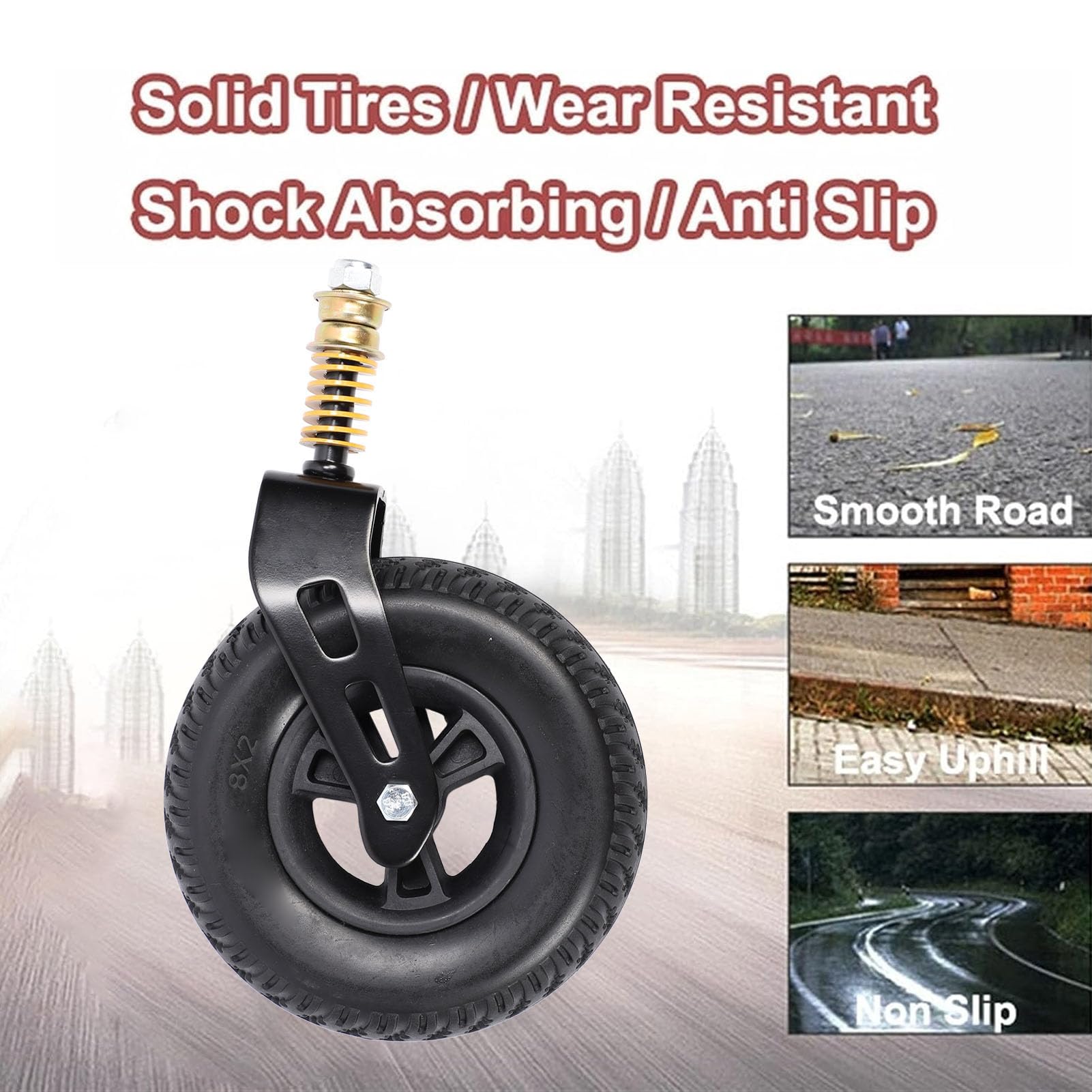 8 Inch Black Front Wheelchair Wheels, Load Capacity 120KG, Smoother Use Sturdy Universal Solid Wheelchair Front Caster Replacement for Walker Grocery Cart Scooter