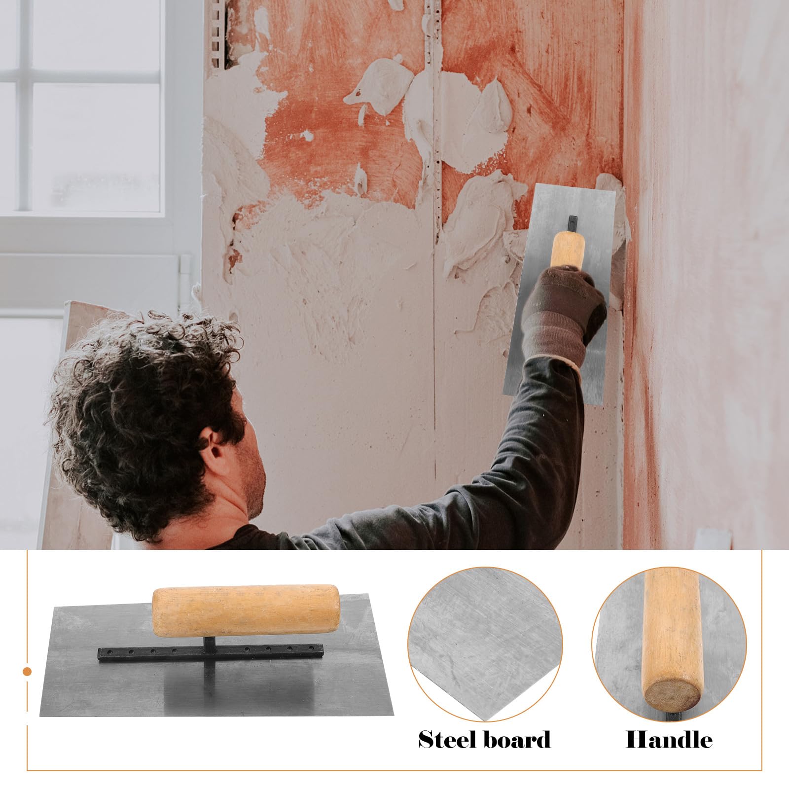 BESTonZON Concrete Trowel with Steel Blade And Wooden Handle – Plastering Tool for Home Use, Finishing, And Scraping 3