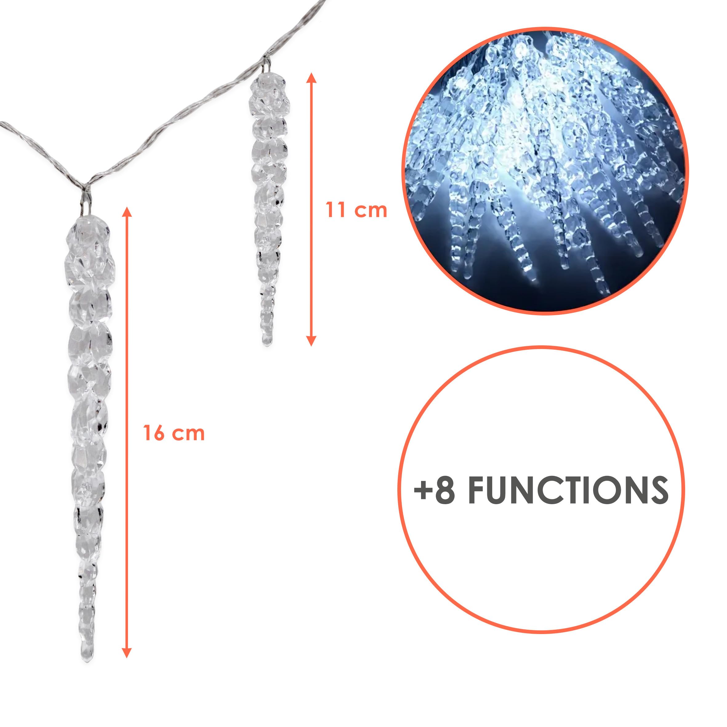 Spetebo Catena Luminosa A Ghiaccioli LED 20 Luci Bianco Freddo - 285 Cm Con Timer E 8 Funzioni, Decorazione Per Esterno/Interno A Batteria, Giardino Invernale - 3