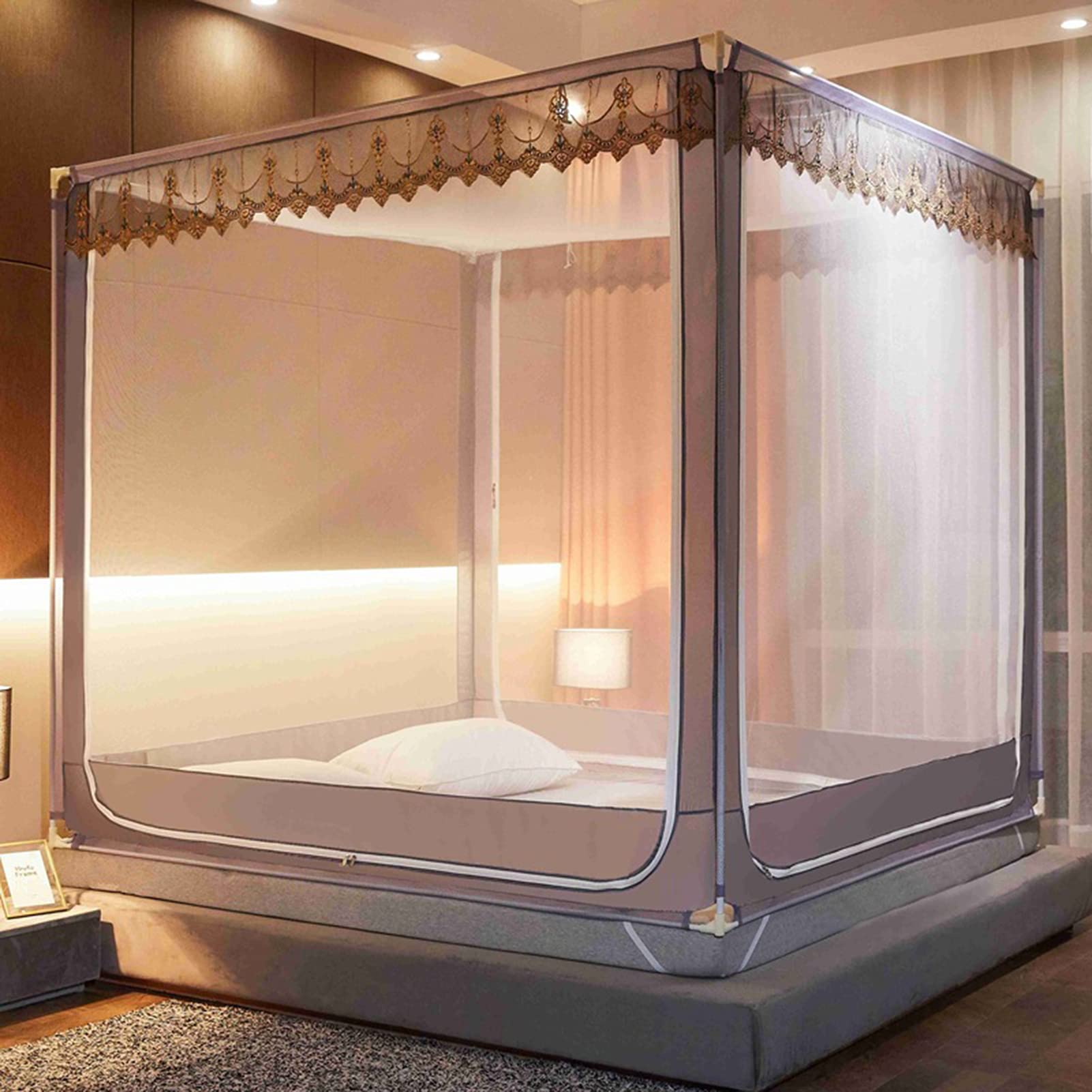 OKUOKA Baldacchino per zanzariera con Doppia Porta Tenda da Campeggio Anti-zanzara Yurta Facile da installare per Viaggi a casa all'aperto,Grigio,2.0 * 2M