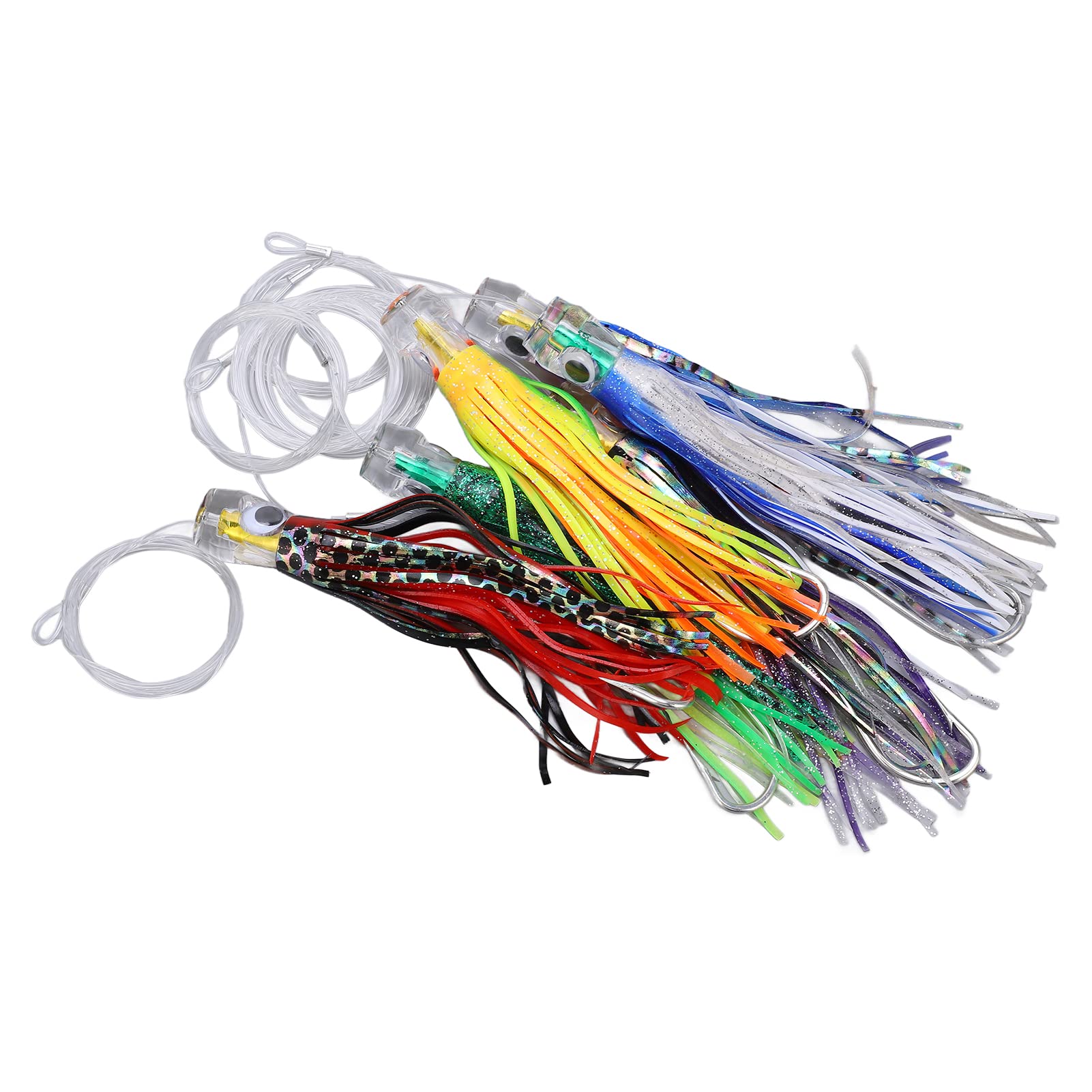 YUYTE Artificiali Tonno Pesca 6 Pz/set Esche Artificiali Gonne per Calamari Acrilico Traina Esca per Pesca in Acqua Salata per Pesci Grossi, Gancio in Acciaio Ad Alto Tenore di Carbonio per