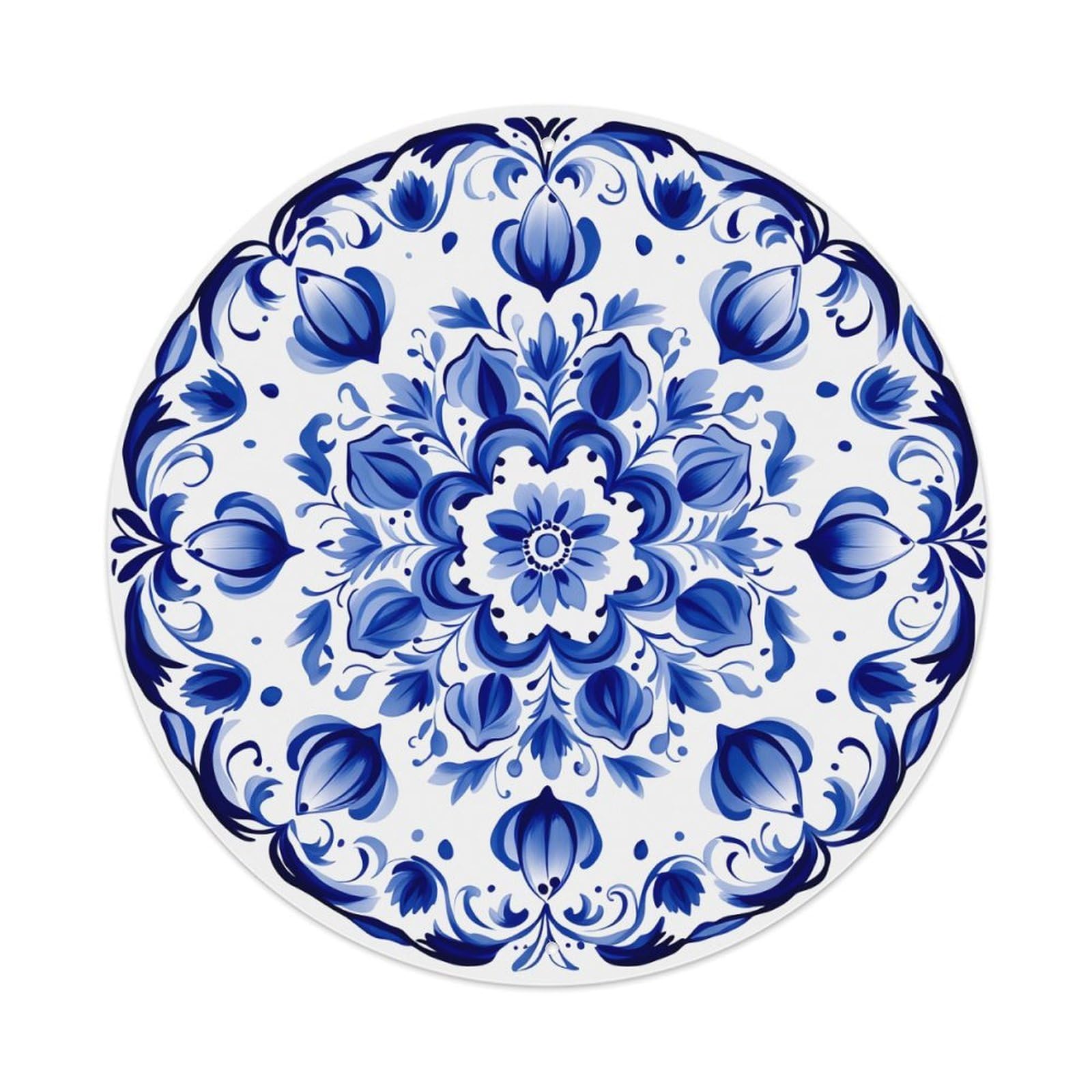 Blue Floral Mandala Pattern Design Round Tin Sign Vintage Metal Poster, Home Bar Garage Man Cave Cafe Indoor & Outdoor Wall Decoration 8x8Inches