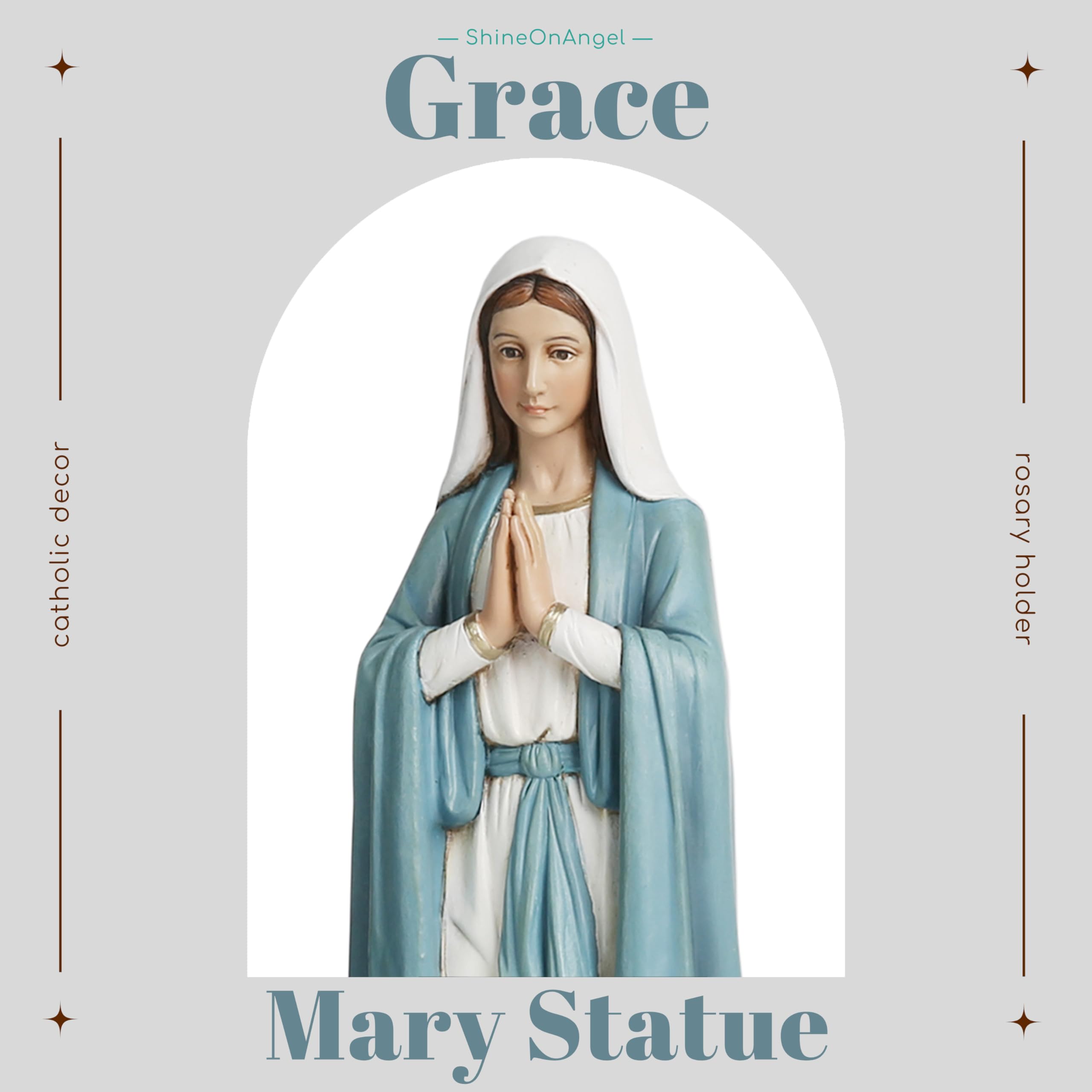 Estatua de Nuestra Señora de Gracia, Soporte de Rosario de la Virgen María, decoración católica de Mesa para el hogar