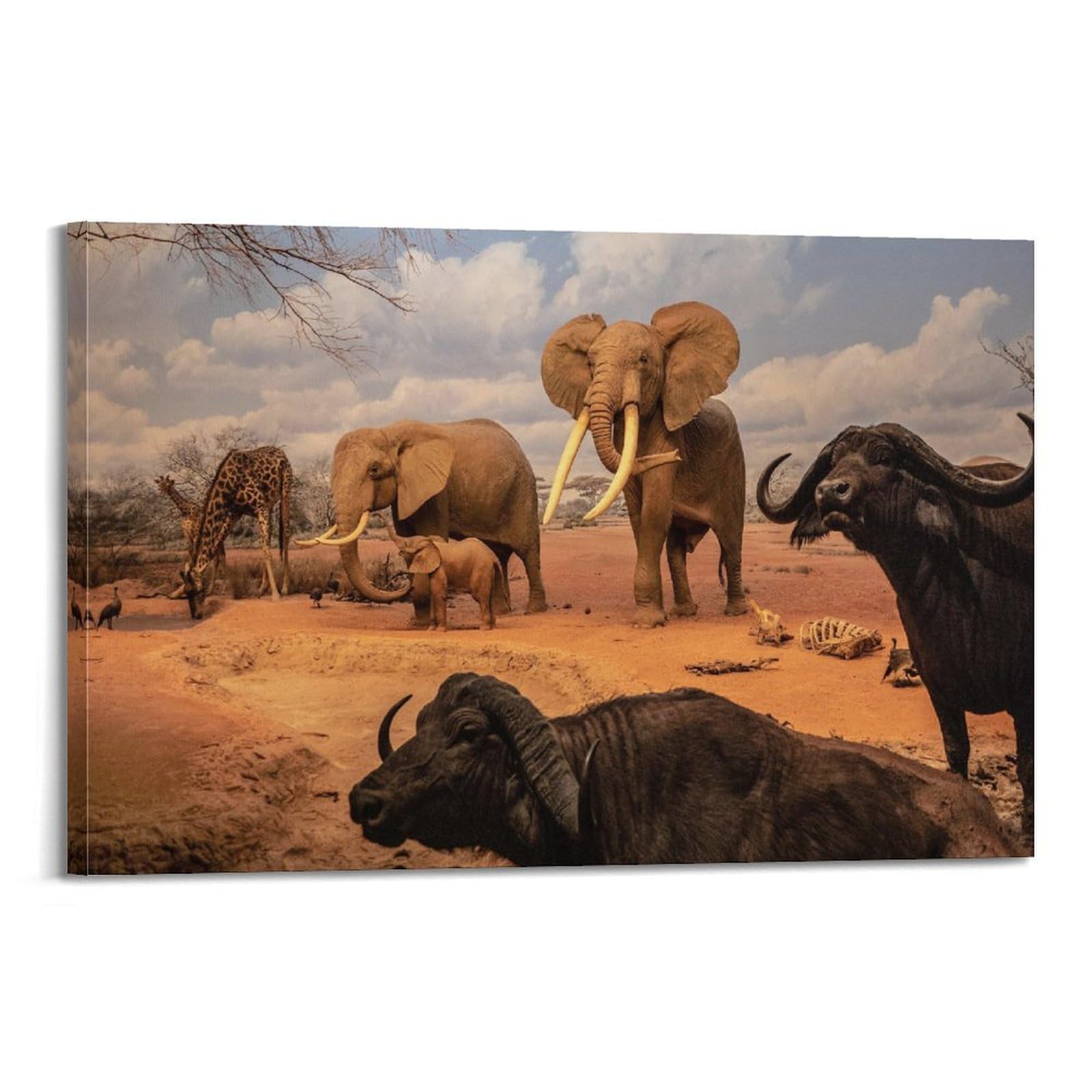 Xkuga Boys Frame-Style Africa Wildlife Poster Vintage Elephant Giraffe Buffalo Modern Decorative Canvas Prints - Ideal Wall Art For Family, Man Cave, Game Room, & Girls Bedroom 20X30inch(50X75cm)