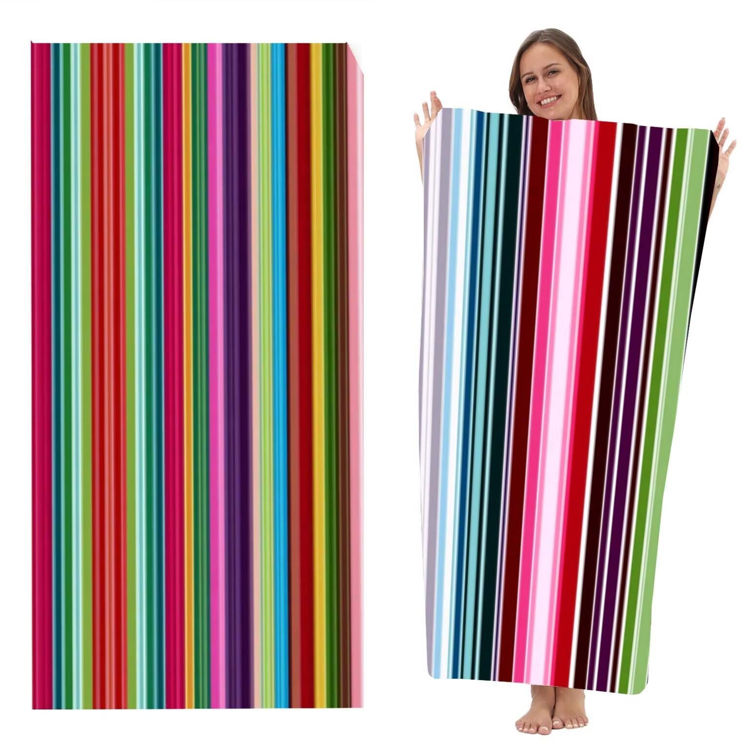 Ręcznik plażowy z mikrofibry 100x200 cm, lekki i miękki odporny na piasek szybkoschnący, na plażę, podróże, kryte baseny sauny, ręcznik 2 szt. prezent (kolor pasków) z-1574