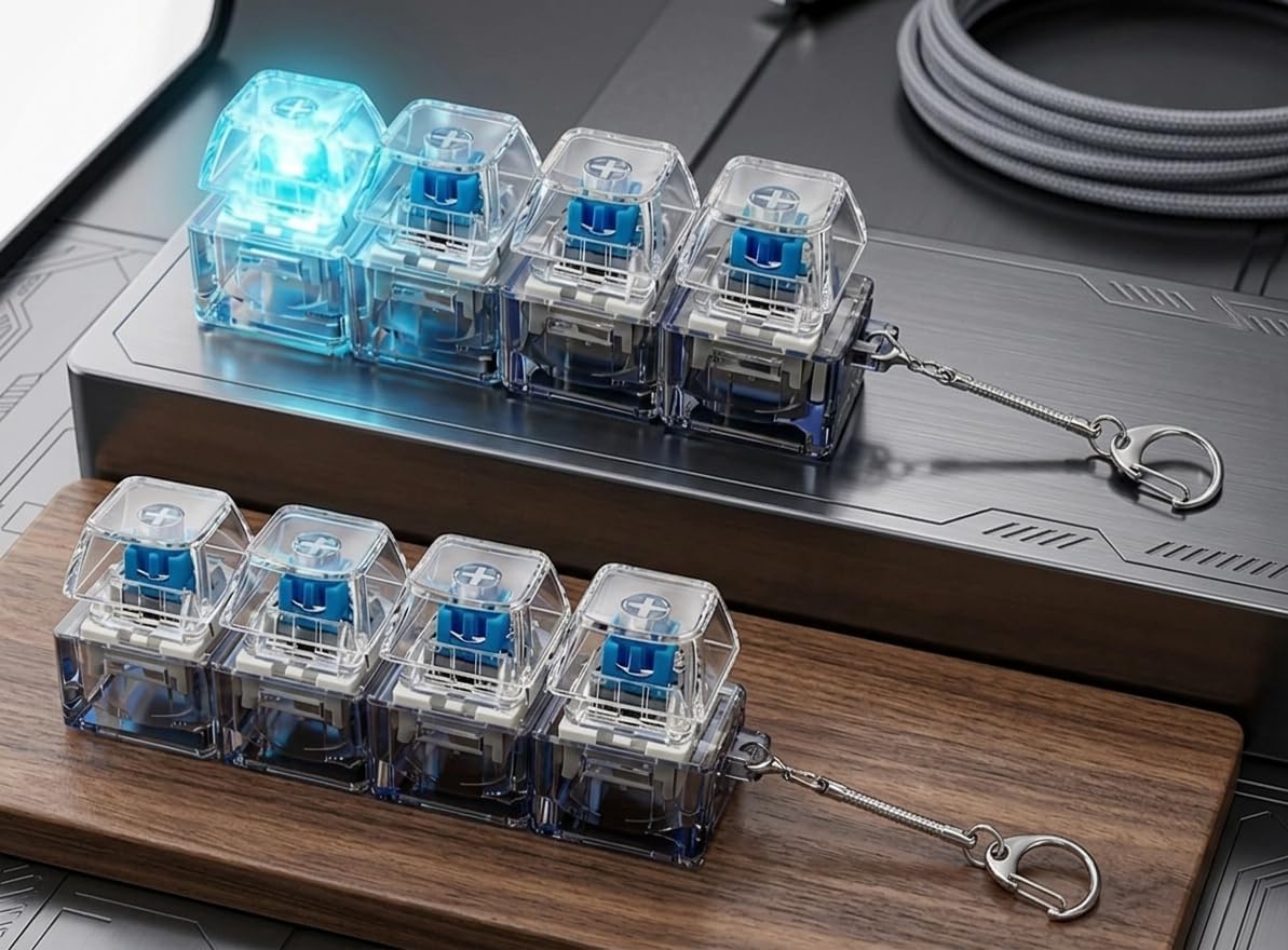 4-in-1 Fidget Keyboard Keychain, Mini Finger Clicker, Stress Relief Buttons, Decompression Gift for Adults Finger clicker 2pc