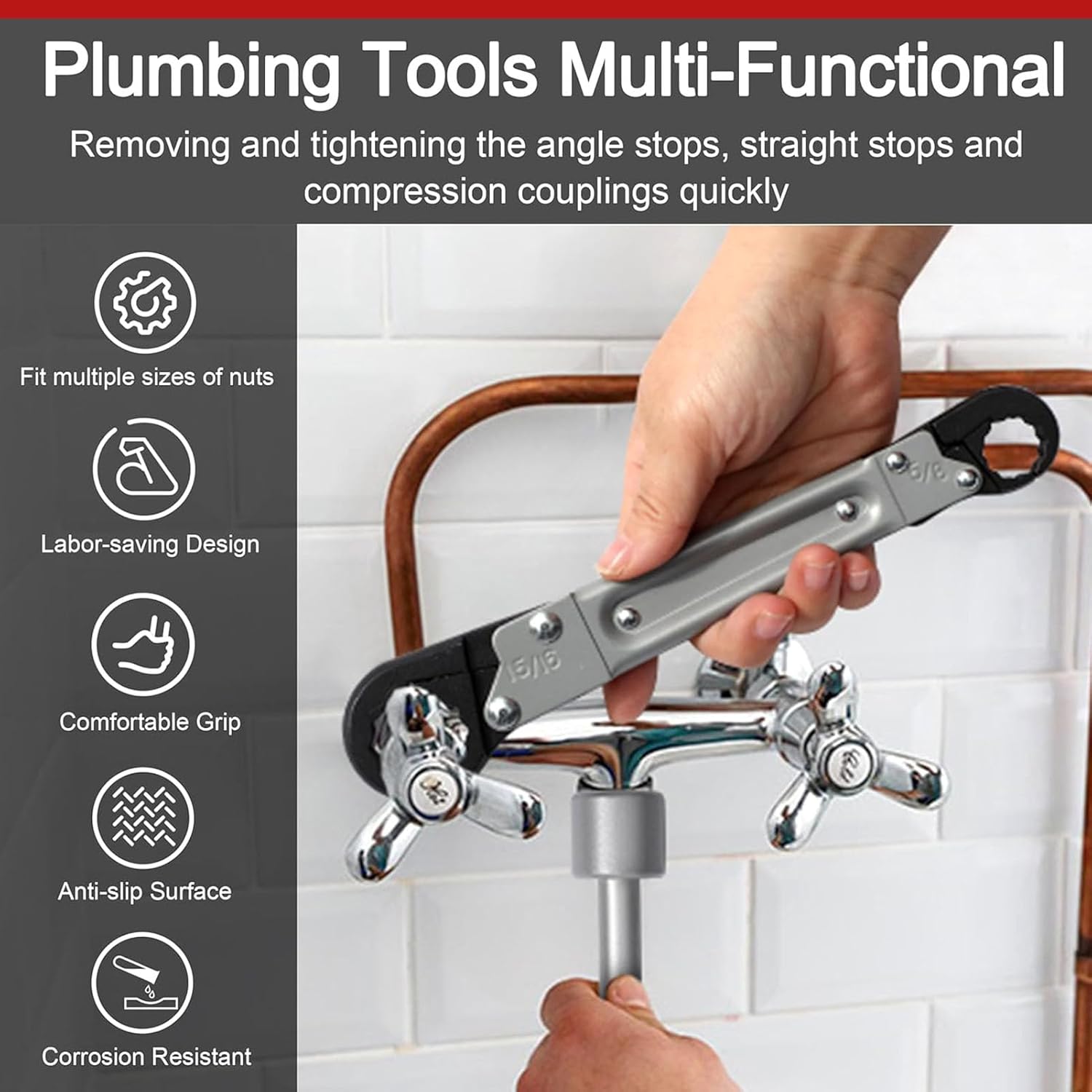 Angle Stop Wrench, Versatile Plumbing Tools Set for Dual Action Efficiency, Half Opening Water Pipe Wrench and Double Headed Pipe Wrench for Bathroom Kitchen Valves