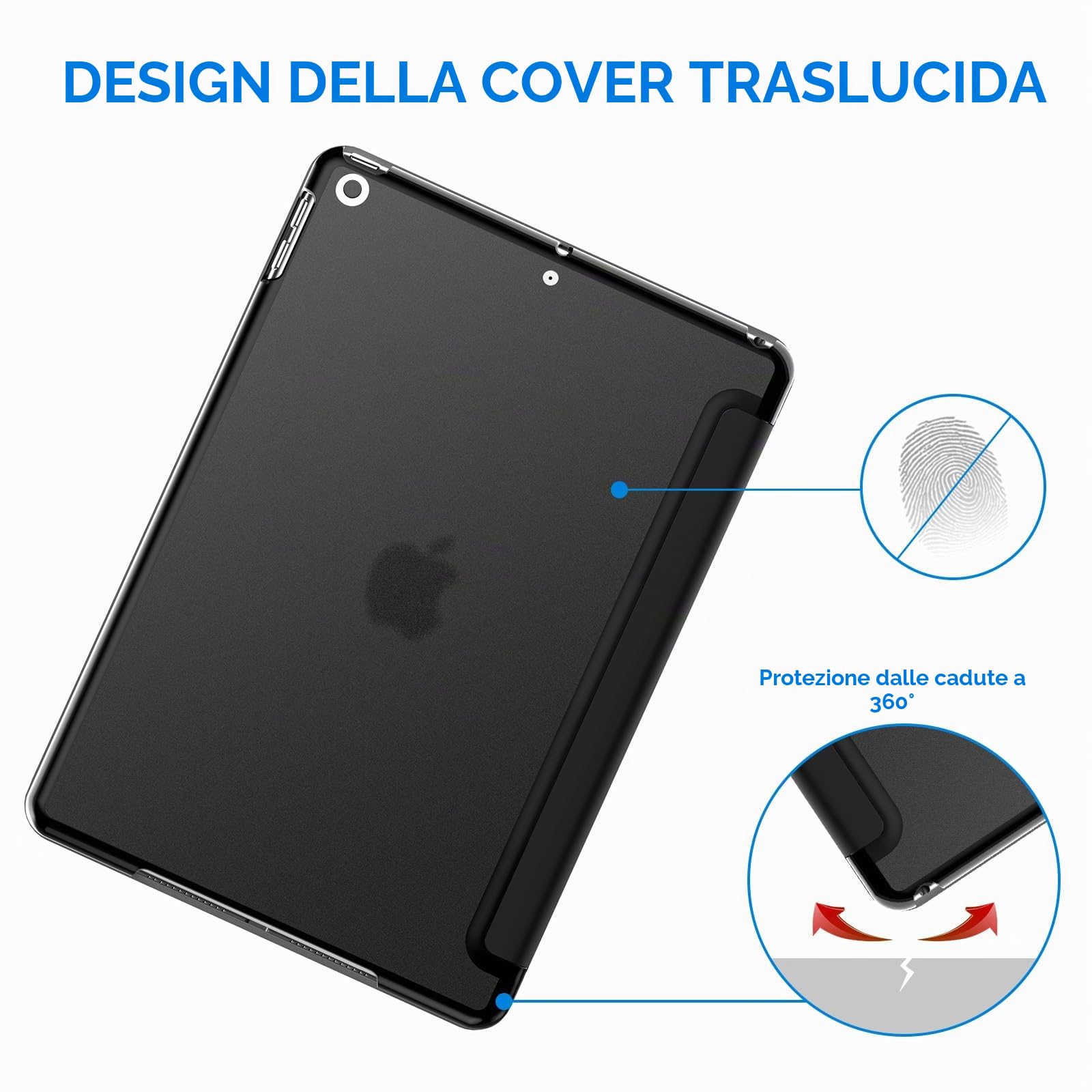 JETech Custodia iPad 10,2 Pollici 2021/2020/2019 9/8/7 Generazione Cover Auto Svegliati/Sonno Nero