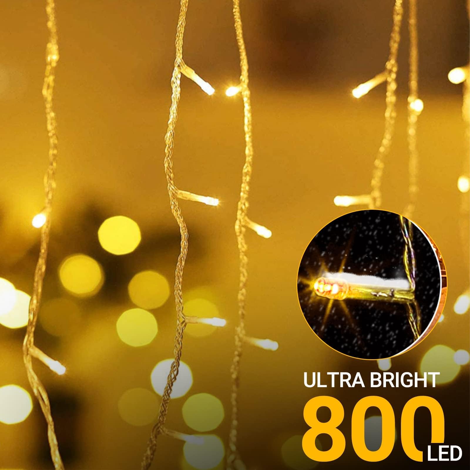 GlobaLink 800 LED Lichterkette Eisregen, 20M Lichtervorhang Außen mit 160 Tropfen erweiterbar mit Timer Regenlichterkette Eiszapfen Lichterkette für Dach Balkon Weihnachten Party - Warmweiß | Lichterkette LED Weihnachten Wasserdicht IP44 mit 8 Modi Lichte