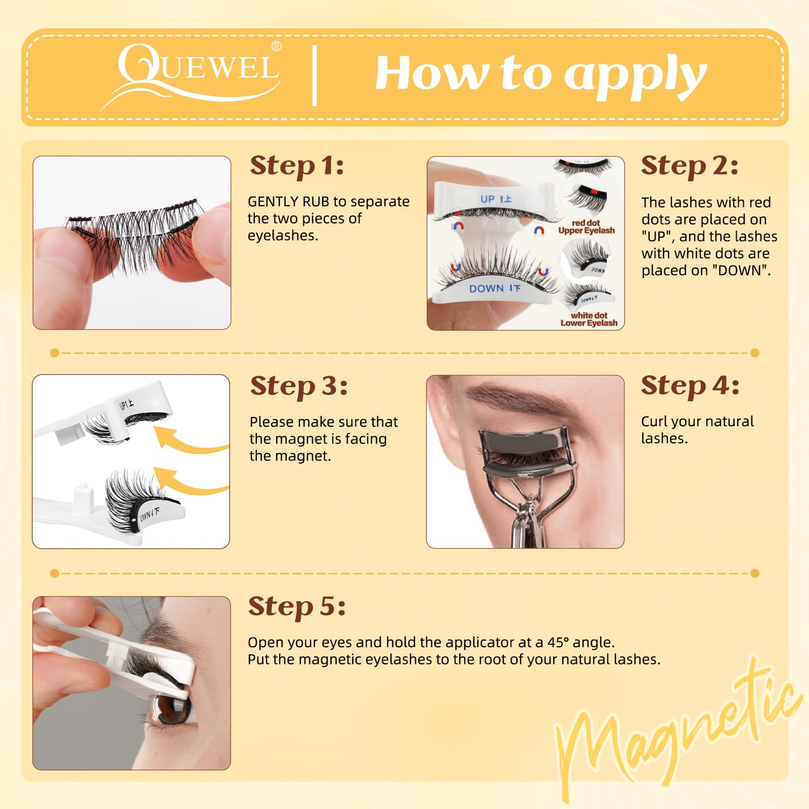 QUEWEL Magnetic Eyelashes with Applicator Reusable No Glue Needed Magnetic Lashes Cat Eye Natural Look Lashes Kit Easy to Wear and Remove(NZH A01)