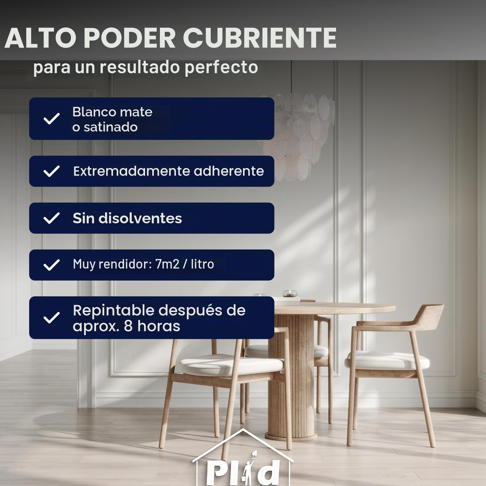 Plid® Pintura de látex blanco satinado [10L] – Pintura lavable para interior de cocina y baño – Pintura de látex lavable fácil de limpiar y no barro – lavable no llena