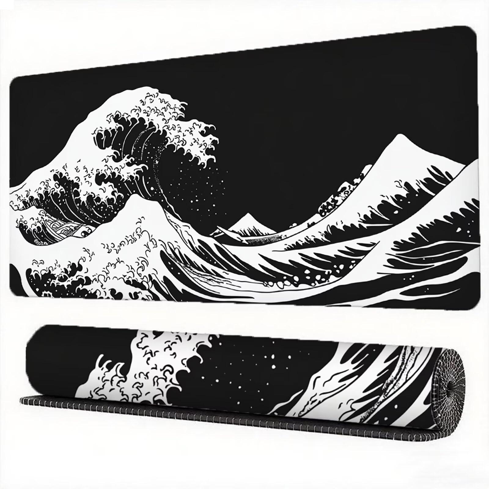 Podkładka pod mysz 1600 x 800 x 3 mm czarna podkładka pod mysz XXL fale oceanu, antypoślizgowa wodoodporna gumowa podkładka pod mysz krawędziowa ulepszona dokładność i szybkość dla komputerów