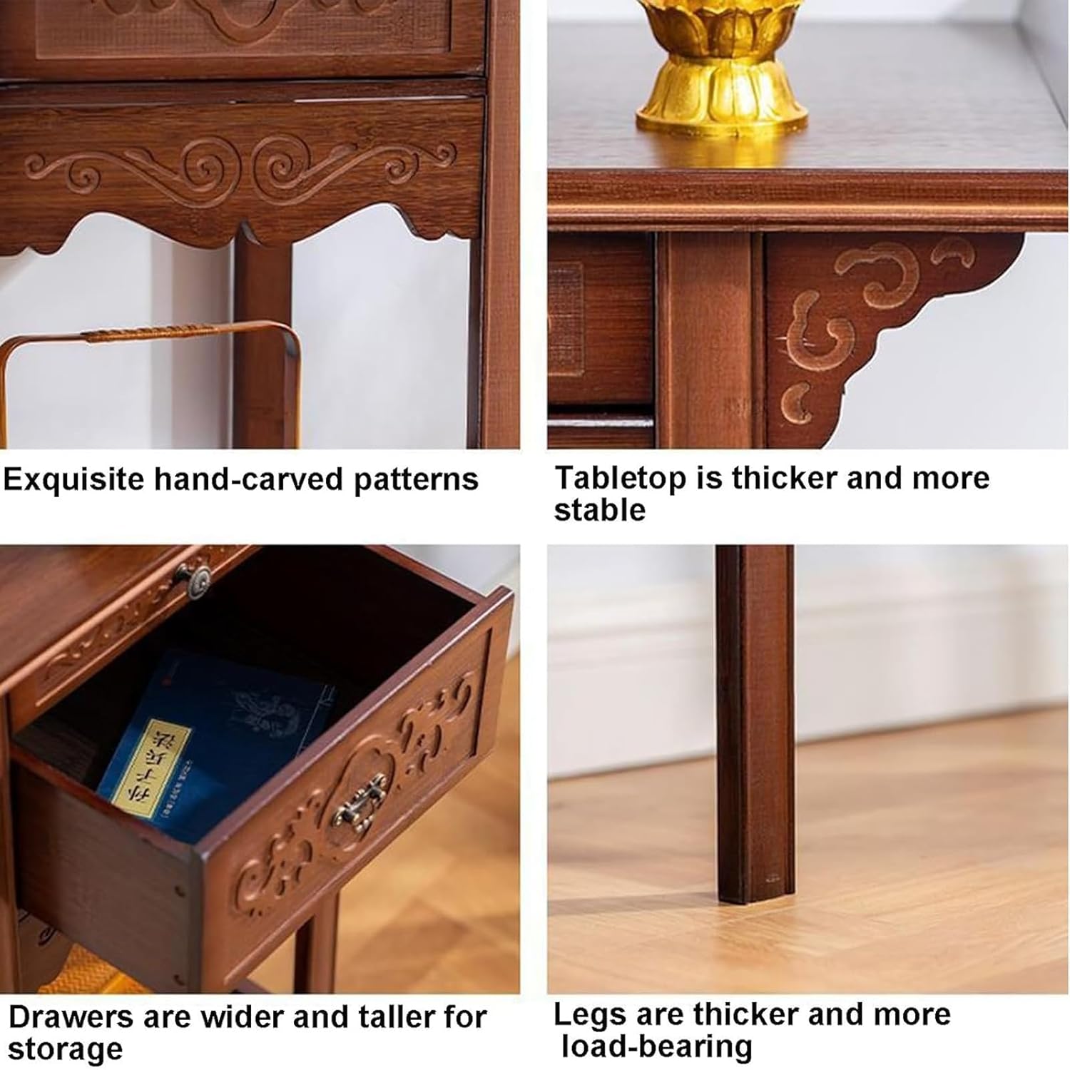 Bamboo Meditation Altar Table, Shrine Altar with Storage, Personal Meditation Shrine for Home Incense, Entrance, Office(48cm/18.8'')